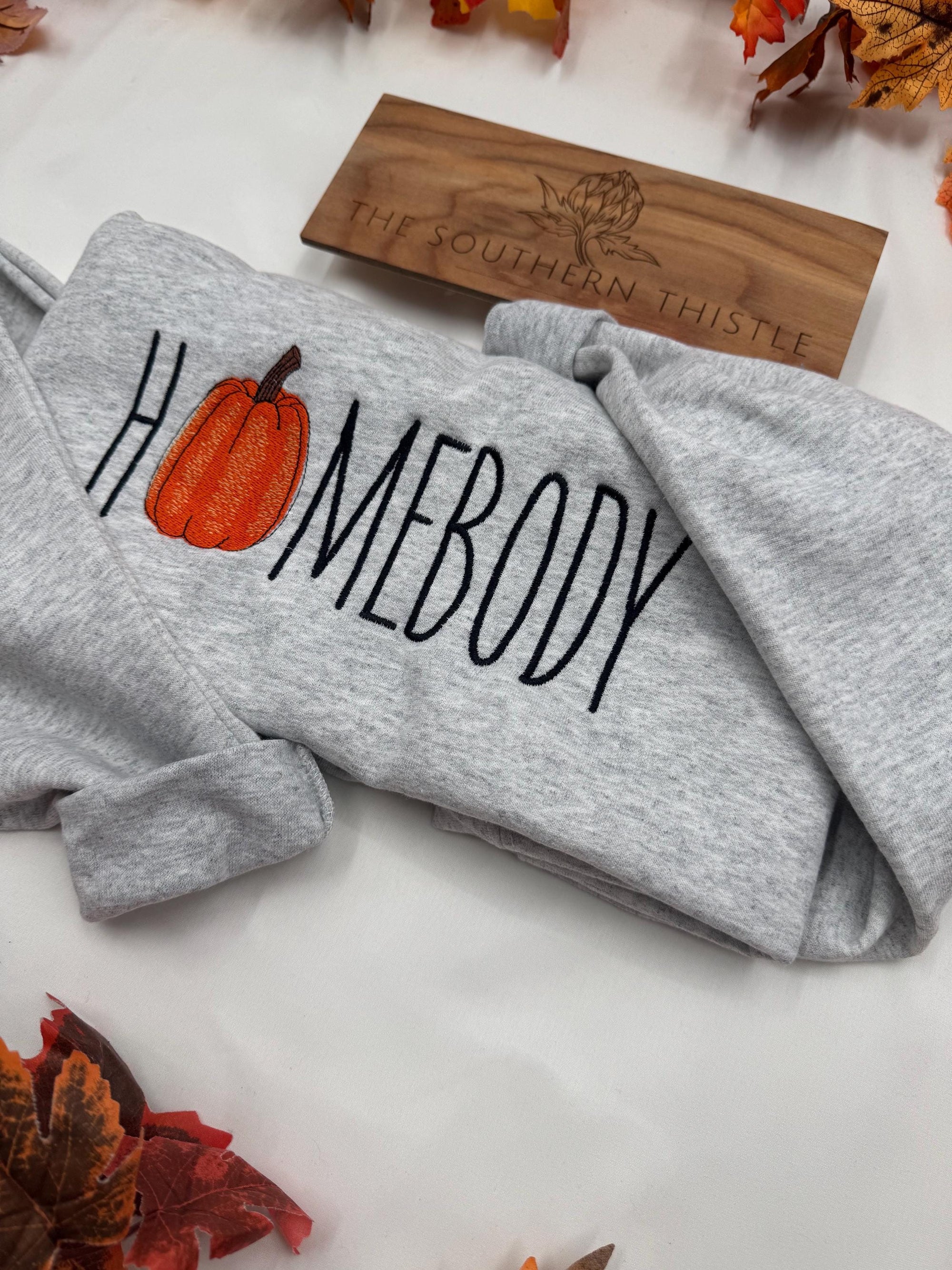Homebody Pumpkin Embroidered Crewneck - Autumn Style Sweatshirt - Homebody Pumpkin Crewneck - Cozy Fall Apparel - Spooky Season Style