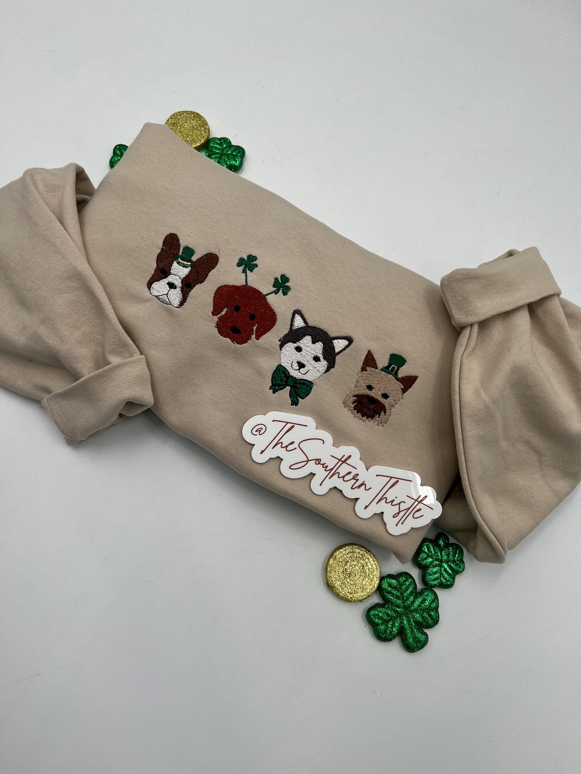 St. Patrick’s Day Lucky Dogs Embroidered Sweatshirt – Festive Irish Puppy Crewneck