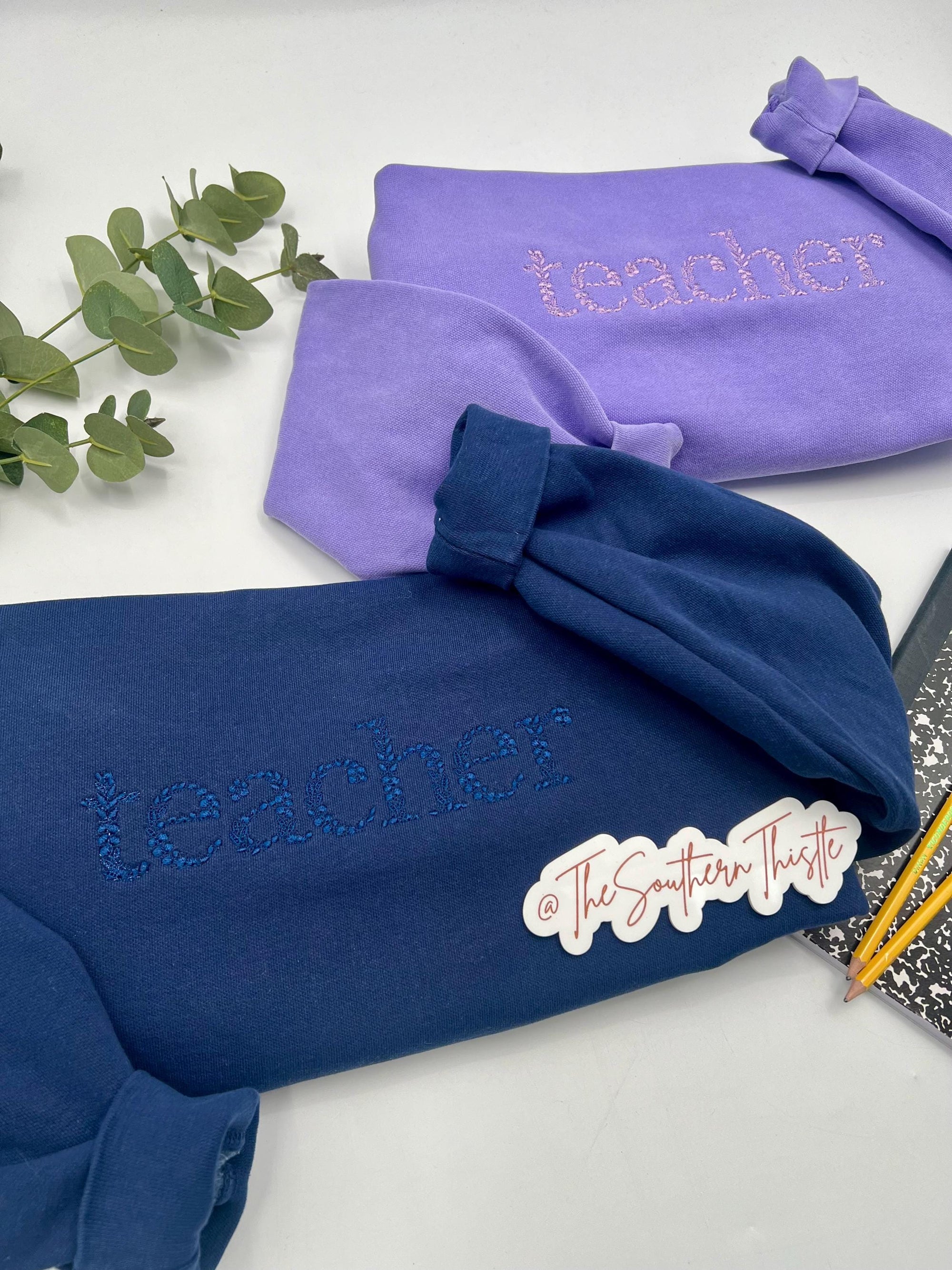 Floral Teacher Embroidered Sweatshirt – Cozy Educator Crewneck