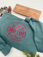 Embroidered Candy Cane Sweatshirt - Christmas Gift - Cute Holiday Crewneck - Winter Fashion -  Retro Christmas Apparel - Holiday Sweater