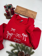 Embroidered Bows Sweatshirt - Bow Christmas Gift - Holiday Bow Sweatshirt - Gift for Her, Bow Sweatshirt, Trendy Coquette Bow Christmas Gift