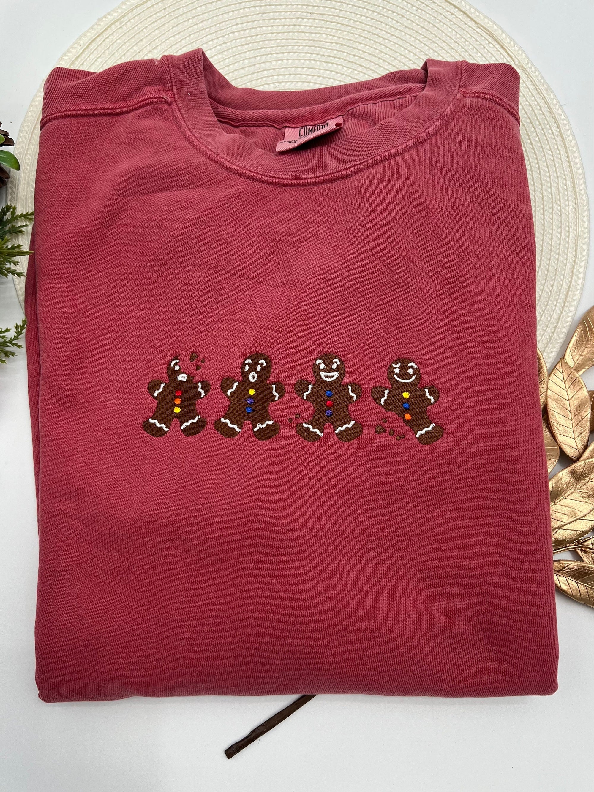 Comfort Colors Embroidered Gingerbread Gingerbread Cookies Sweatshirt, cute Christmas sweater, Gingerbread Sweatshirt cute Christmas sweater