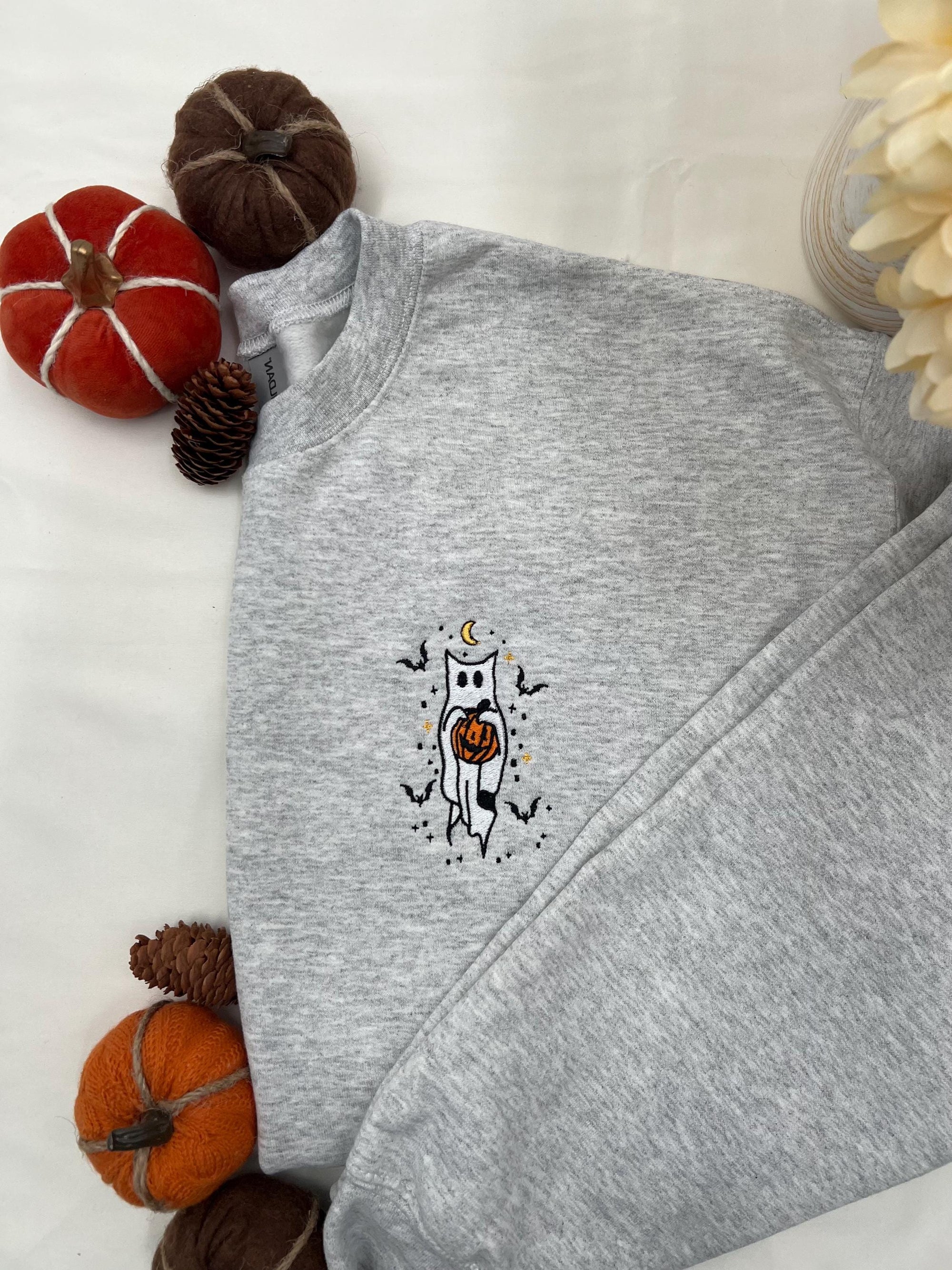 Pumpkin Ghost Embroidered Sweatshirt – Cute Halloween Pullover