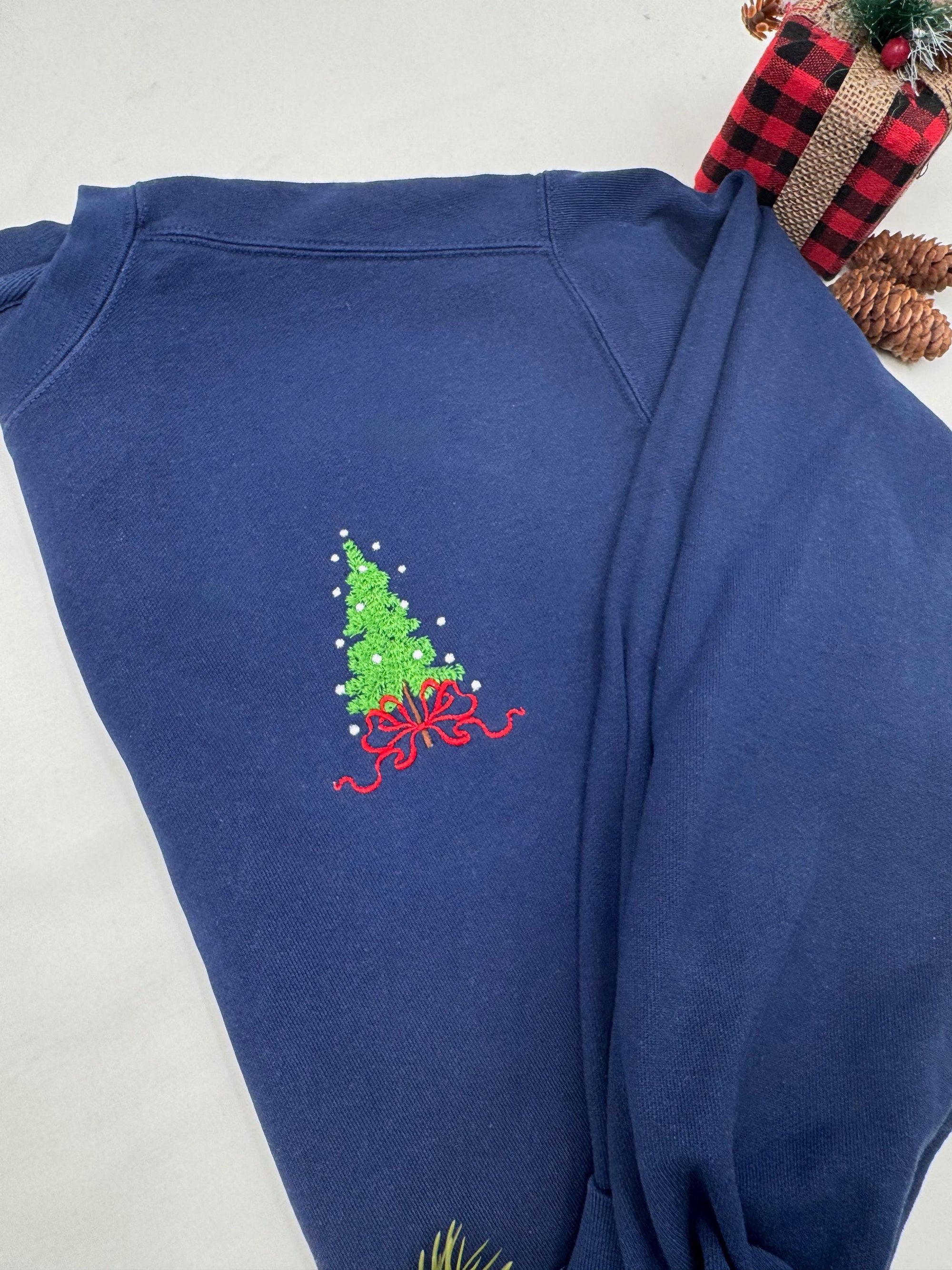 Embroidered Christmas Sweatshirt - Vintage Style - Christmas Tree Design - Perfect for Holiday Parties - Embroidered Christmas Y2K