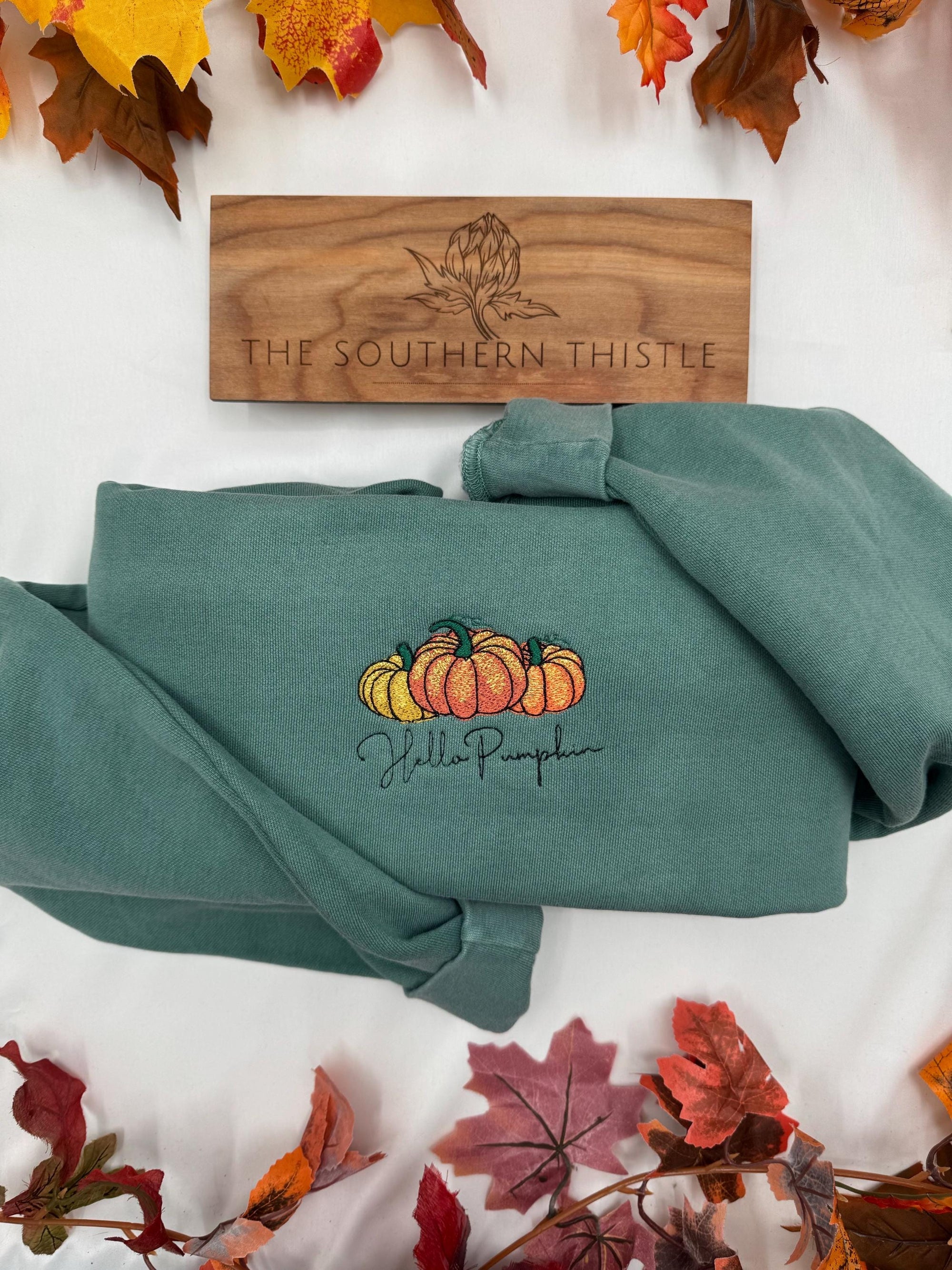 Hello Pumpkin Embroidered Sweatshirt - Fall Sweater - Thanksgiving Gift - Pumpkin Crewneck- pumpkin sweatshirt