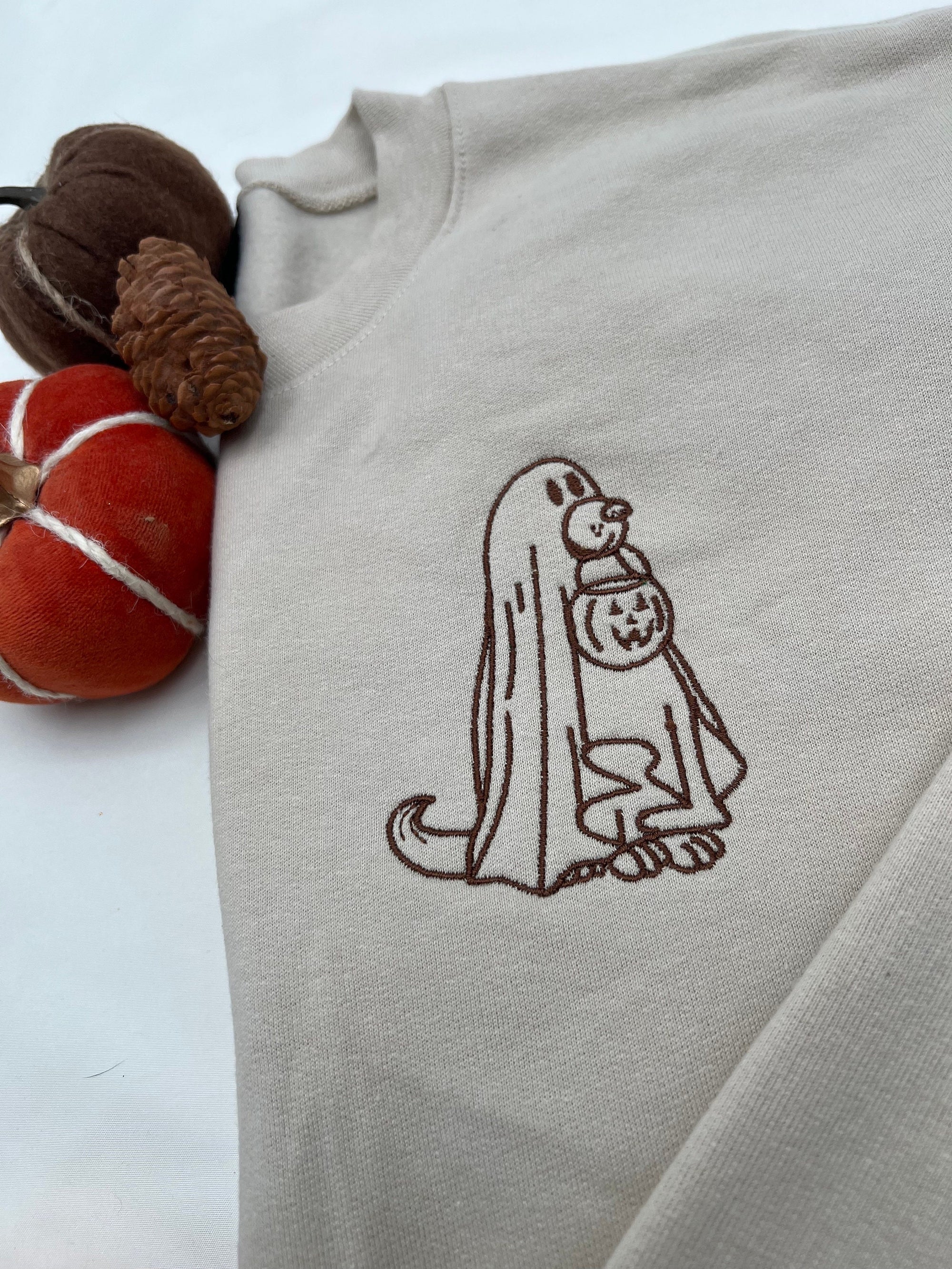 Embroidered Ghost Halloween Sweatshirt for Dog Lovers  Cute Fall Apparel