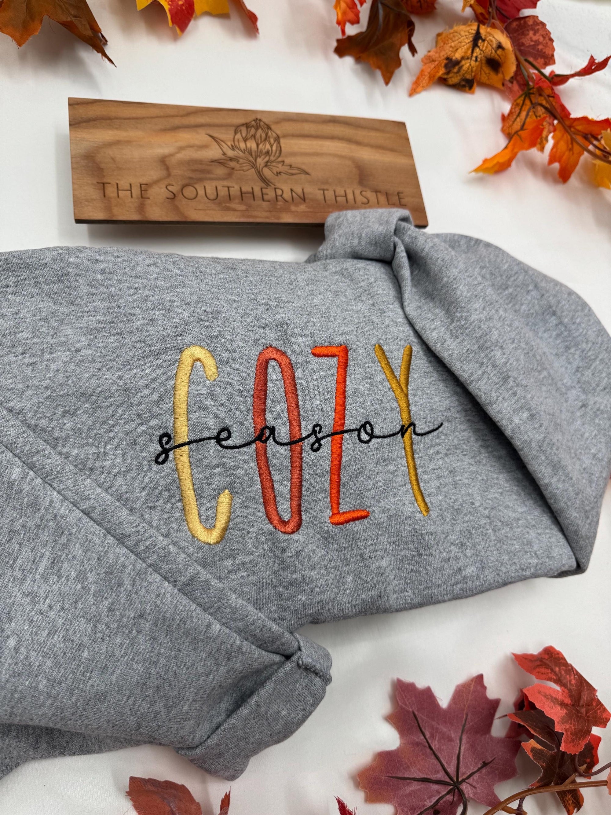 Cozy Season Embroidered Sweatshirt – Fall & Winter Aesthetic Crewneck