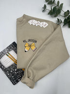 Custom Teacher Bow Embroidered Sweatshirt – Personalized Classroom Crewneck