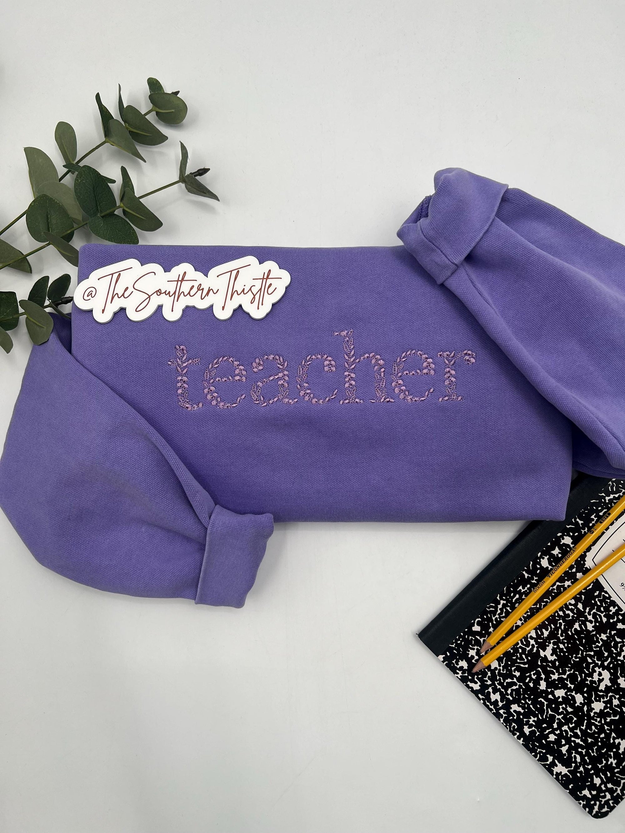 Floral Teacher Embroidered Sweatshirt – Cozy Educator Crewneck