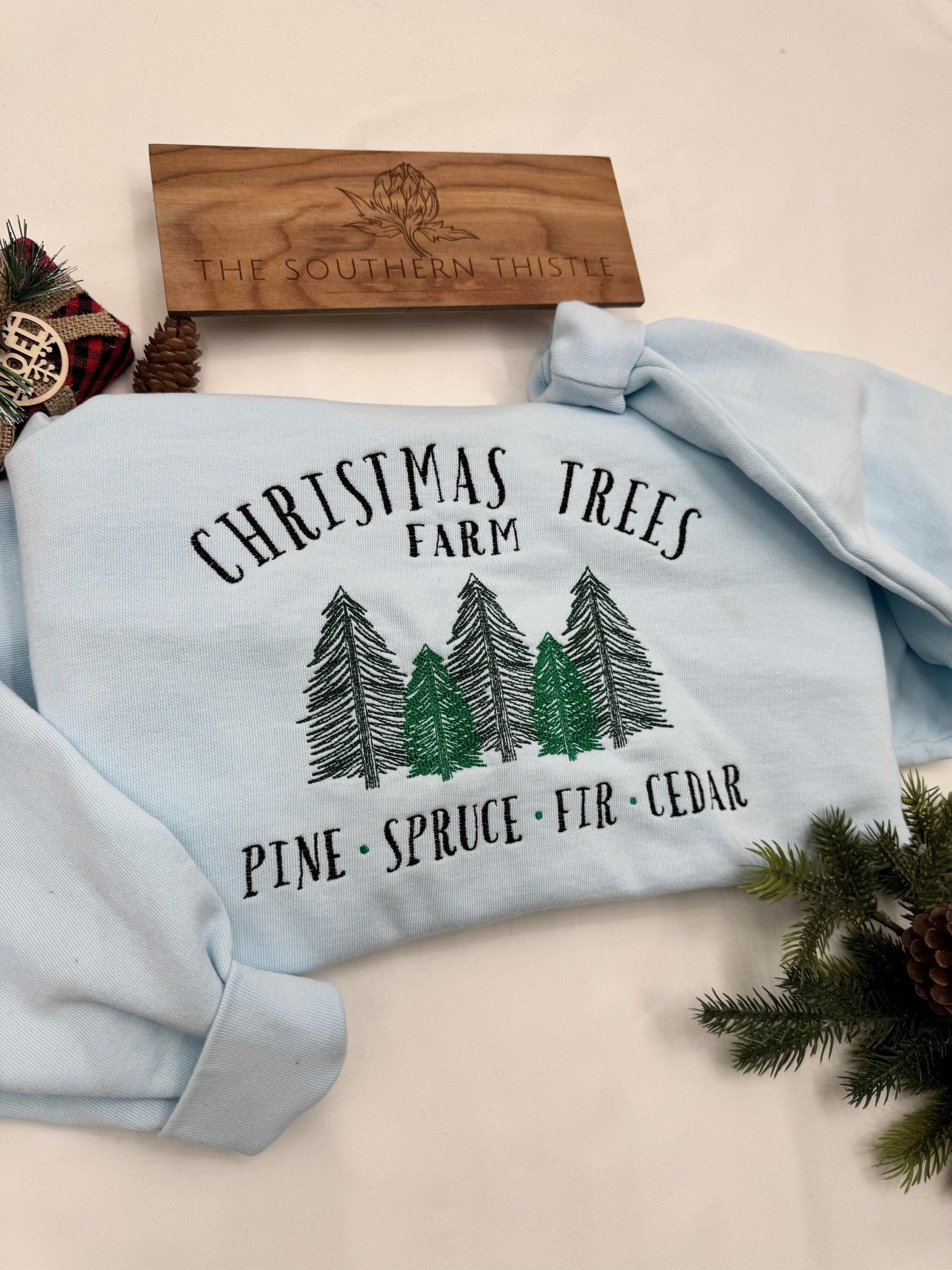 Christmas Tree Farm Embroidered Sweatshirt – Rustic Holiday Crewneck