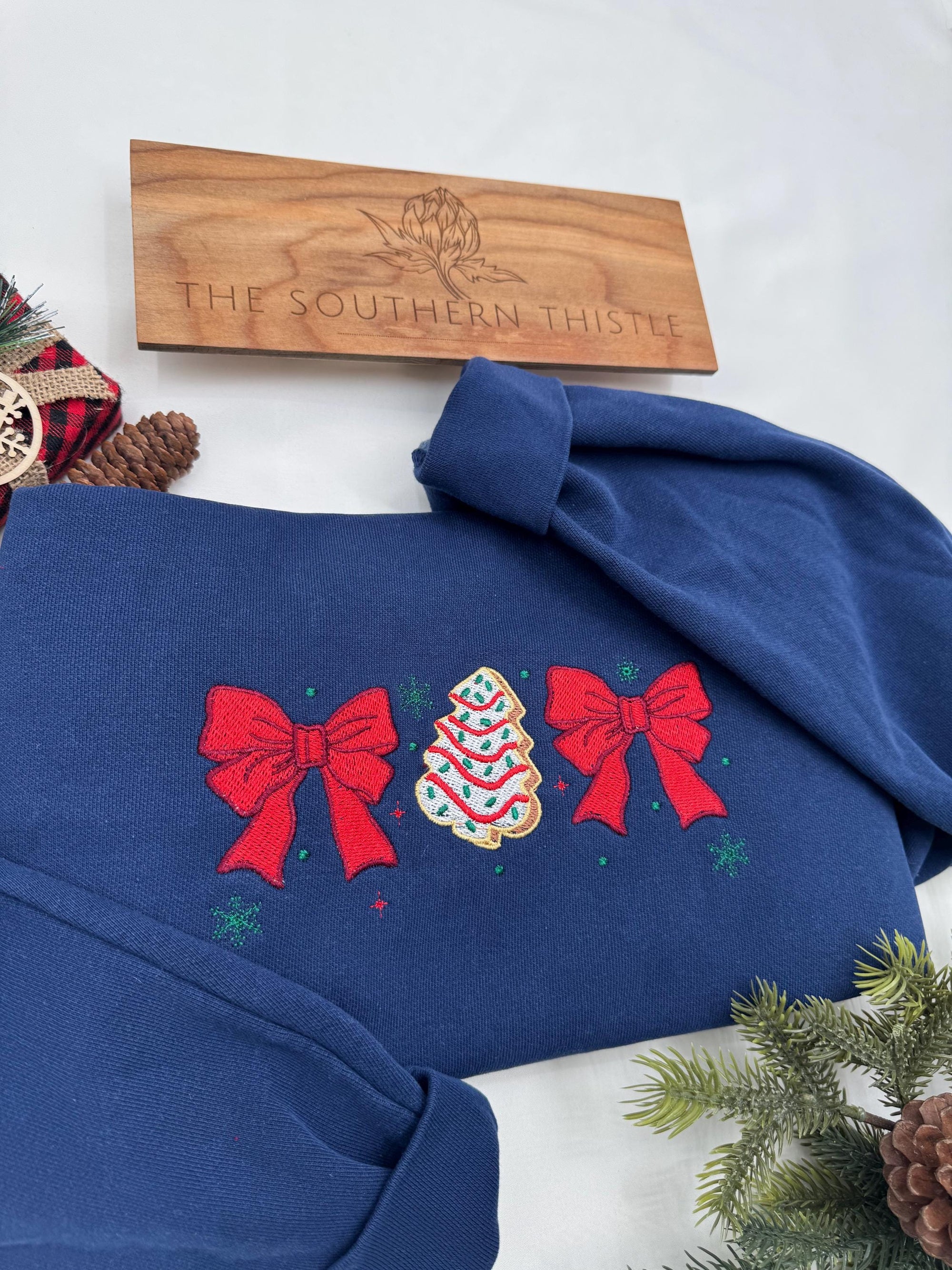Christmas Tree Cake Sweatshirt - Embroidered Crewneck for Festive Spirit - Perfect Holiday Gift for Him or Her