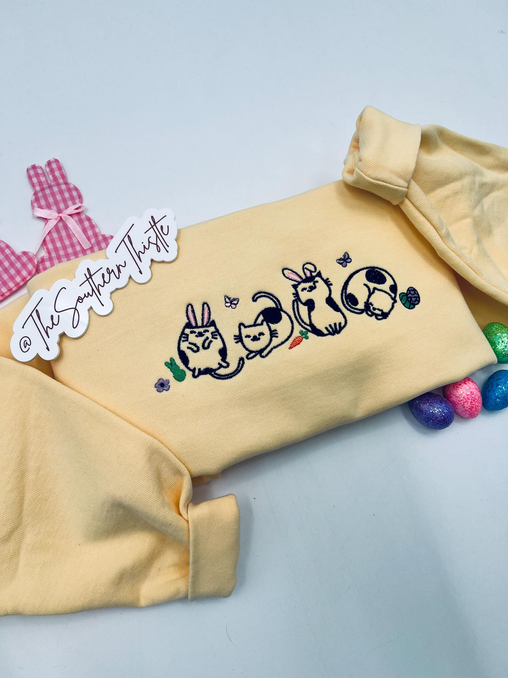 Easter Cat Embroidered Sweatshirt – Cute Spring Crewneck