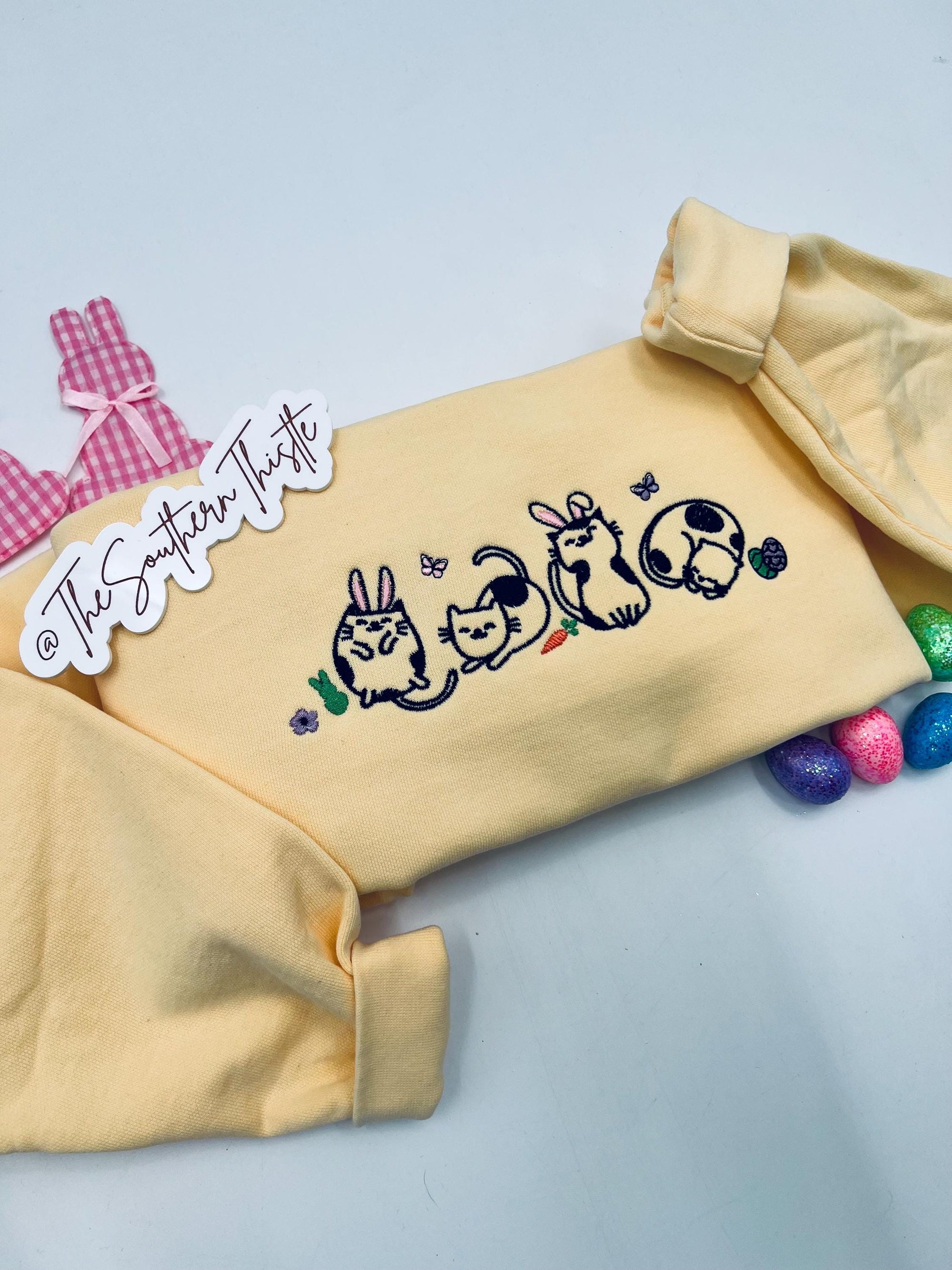 Easter Cat Embroidered Sweatshirt – Cute Spring Crewneck