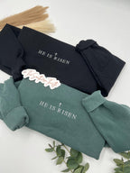 He Is Risen Embroidered Sweatshirt – Minimalist Christian Crewneck