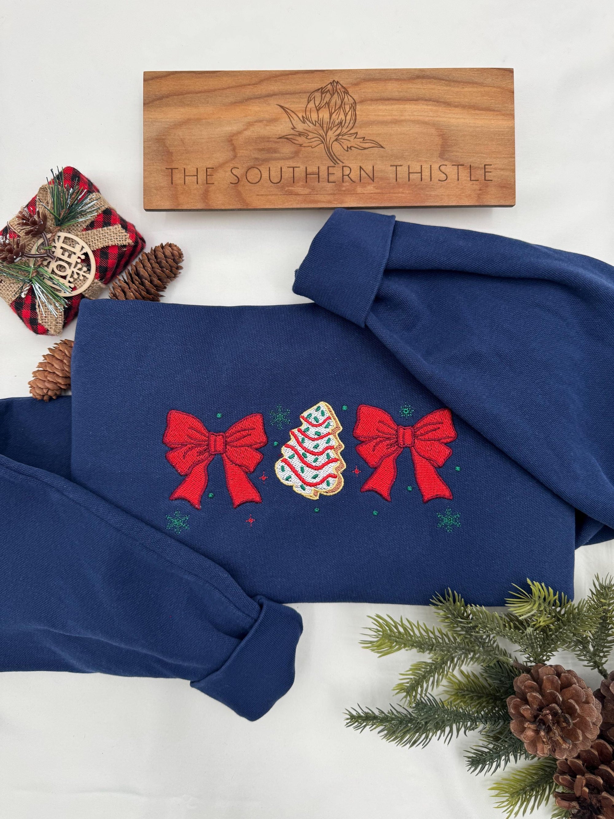 Christmas Tree Cake Sweatshirt - Embroidered Crewneck for Festive Spirit - Perfect Holiday Gift for Him or Her