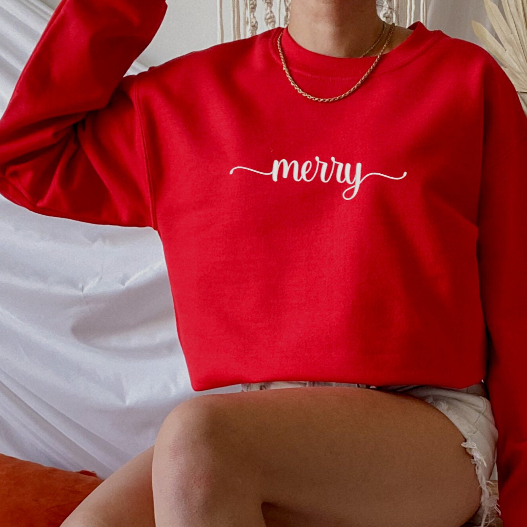 Merry Embroidered Sweatshirt – Festive Christmas Holiday Crewneck