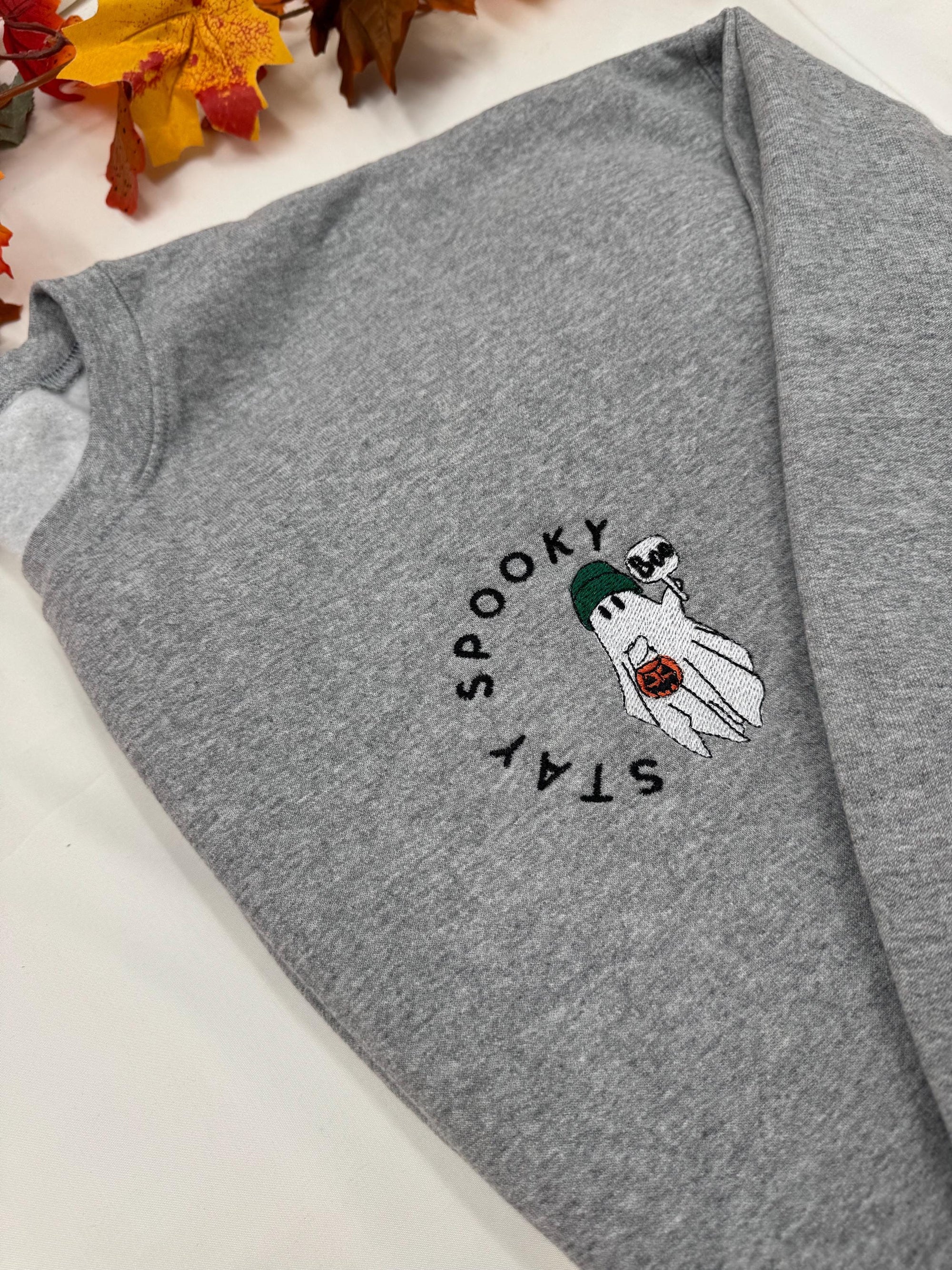 Stay Spooky Ghost Embroidered Sweatshirt – Cute Halloween Pullover