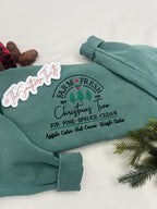 Farm Fresh Christmas Trees Sweatshirt - Embroidered Holiday Crewneck - Festive Apparel for Women- Embroidered Holiday Crewneck