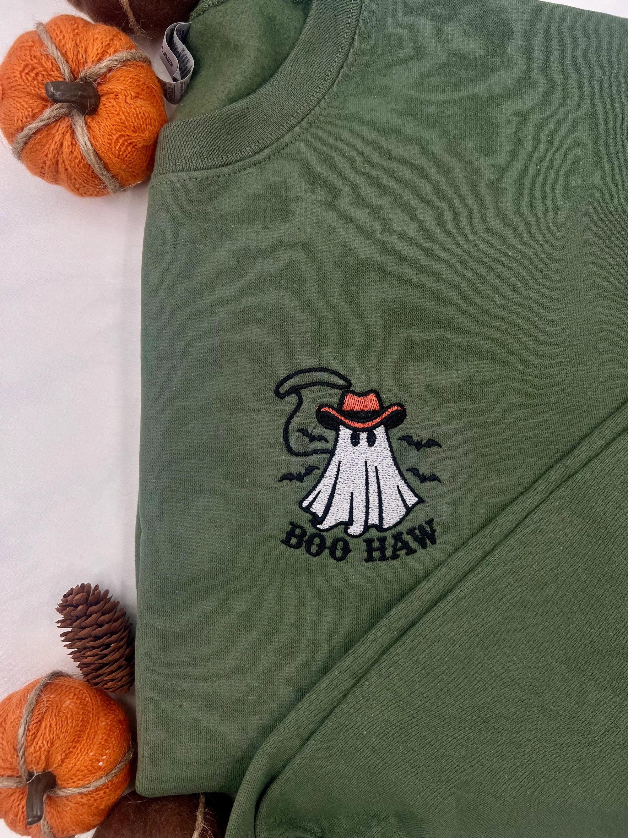 Boo Haw Ghost Embroidered Sweatshirt – Western Halloween Cowboy Pullover
