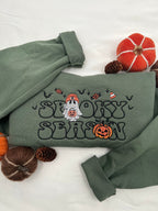 Spooky Season Embroidered Sweatshirt – Cute Ghost and Pumpkin Halloween Pullover