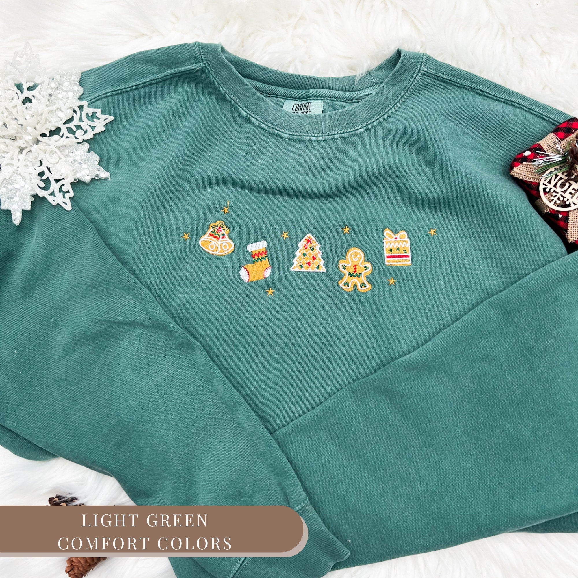 Vintage Embroidered Christmas Cookies Sweatshirt with Gingerbread Design
