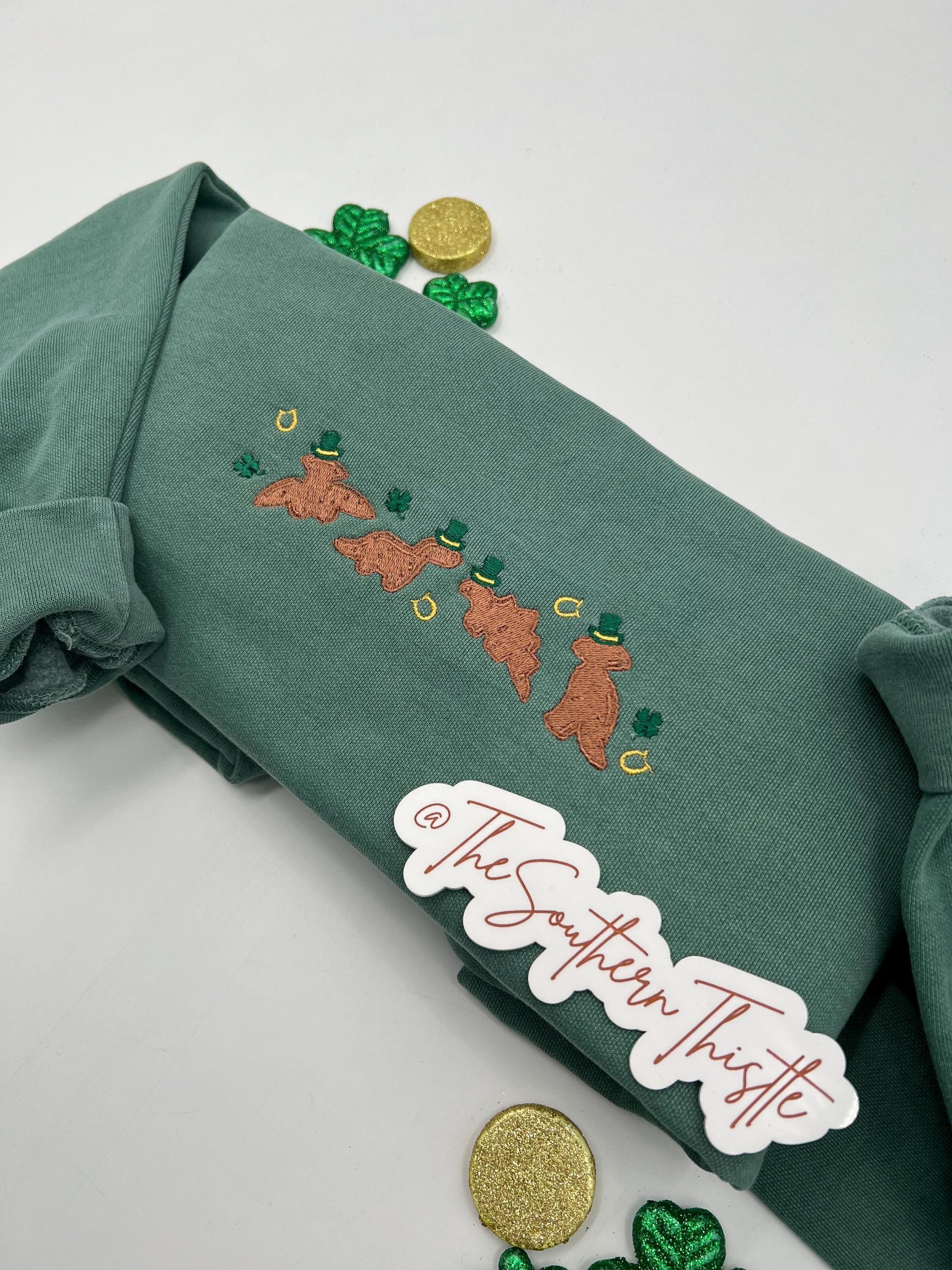 St. Patrick’s Day Lucky Dino Nuggets Embroidered Sweatshirt – Fun Festive Crewneck