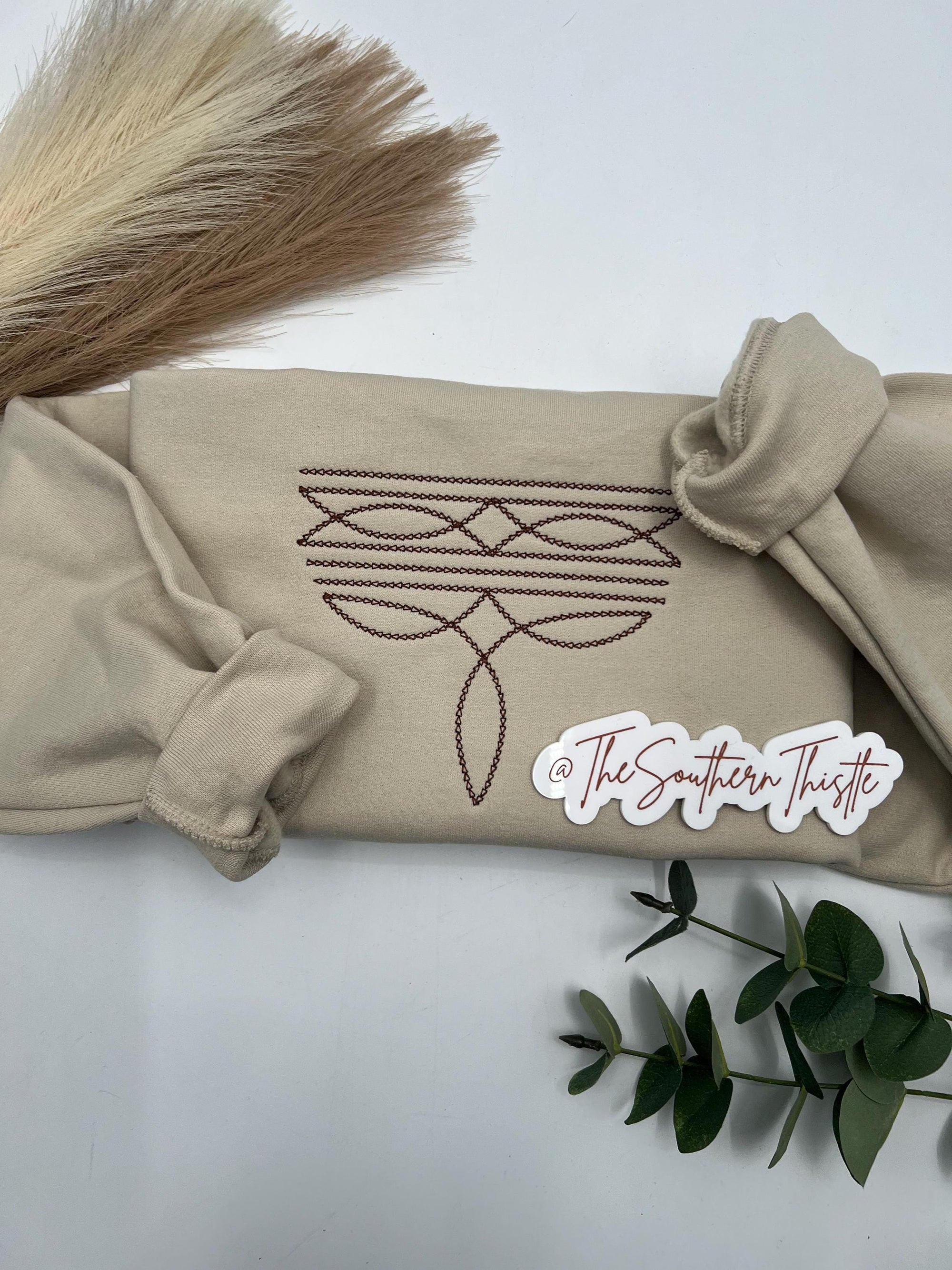 Cowboy Boot Stitch Sweatshirt | Western Embroidered Crewneck | Rodeo Outfit | Boho Cowgirl Aesthetic | Comfort Colors Crewneck