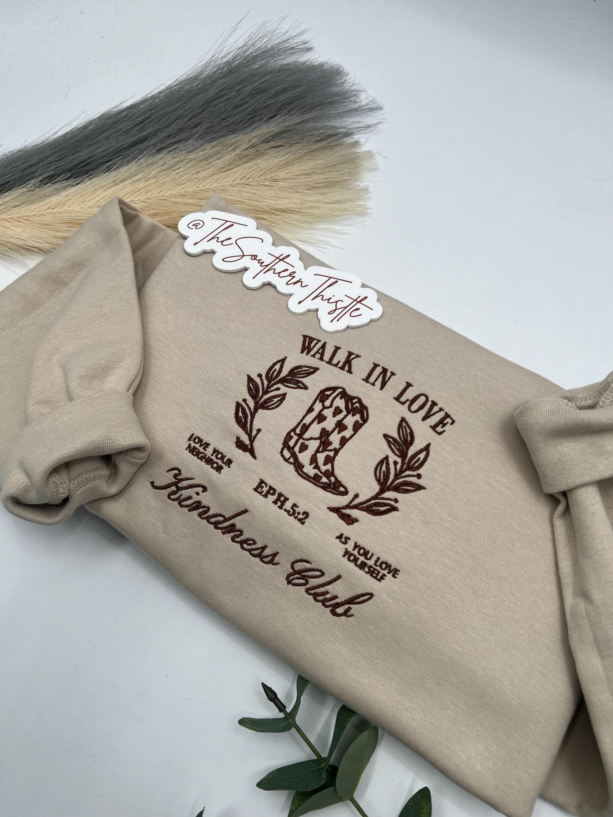 Walk in Love Embroidered Sweatshirt – Kindness Club Christian Crewneck