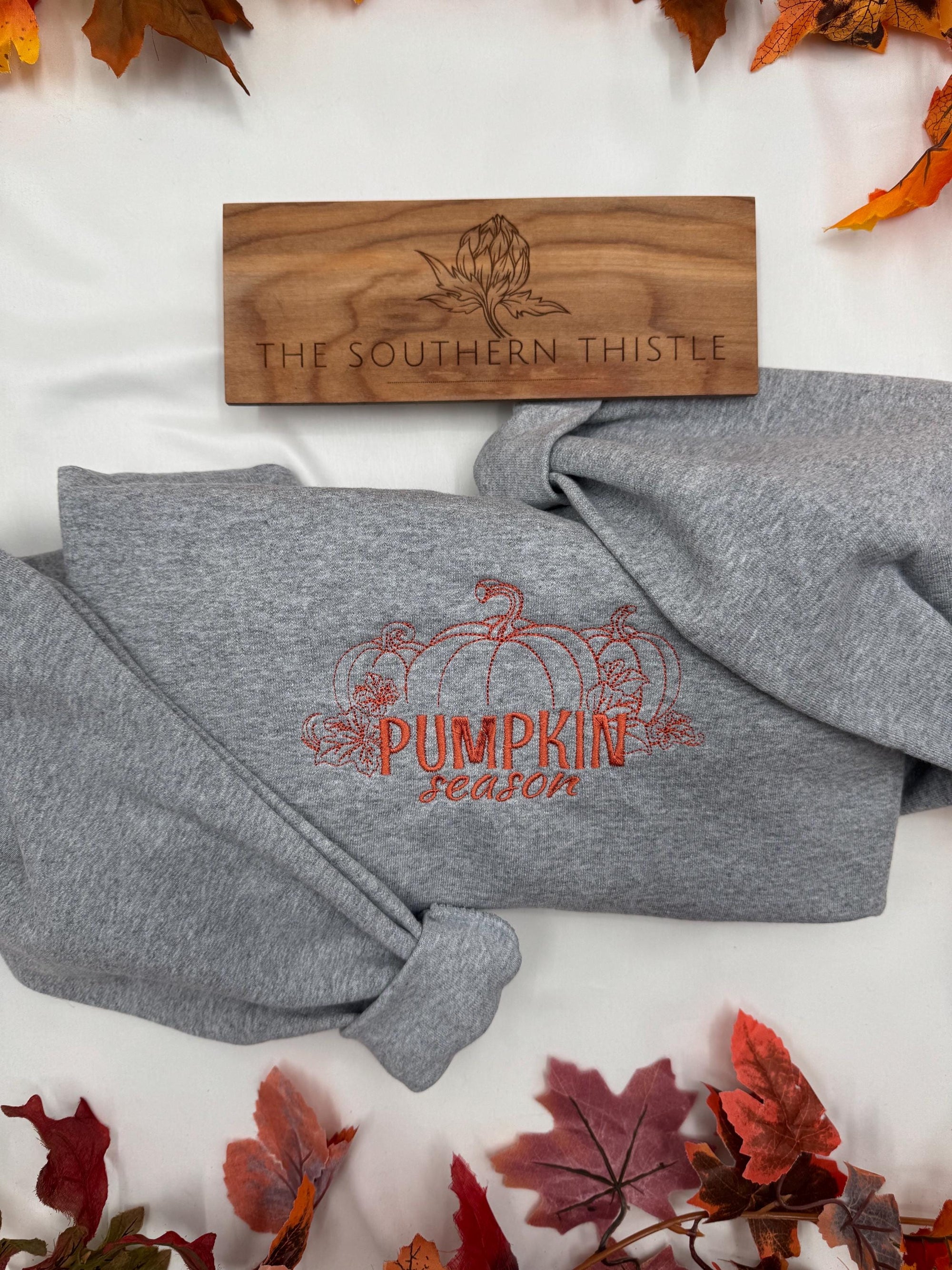 Pumpkin Season Embroidered Sweatshirt – Cozy Fall Crewneck