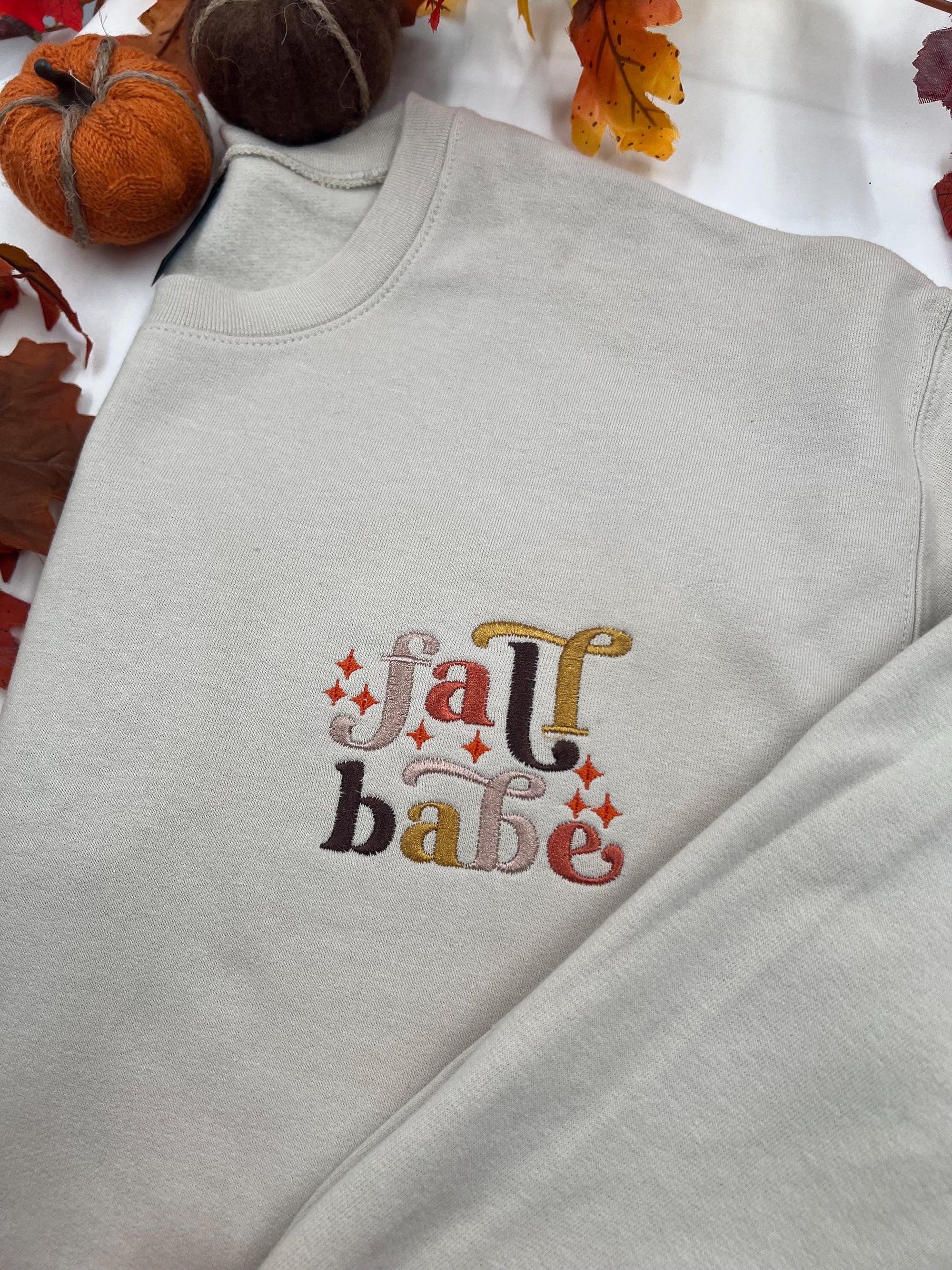 Fall Babe Sweatshirt – Cute Cozy Autumn Embroidered Crewneck