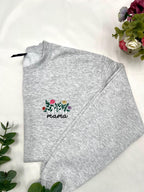 Floral Mama Embroidered Sweatshirt – Soft Script Crewneck with Colorful Flowers