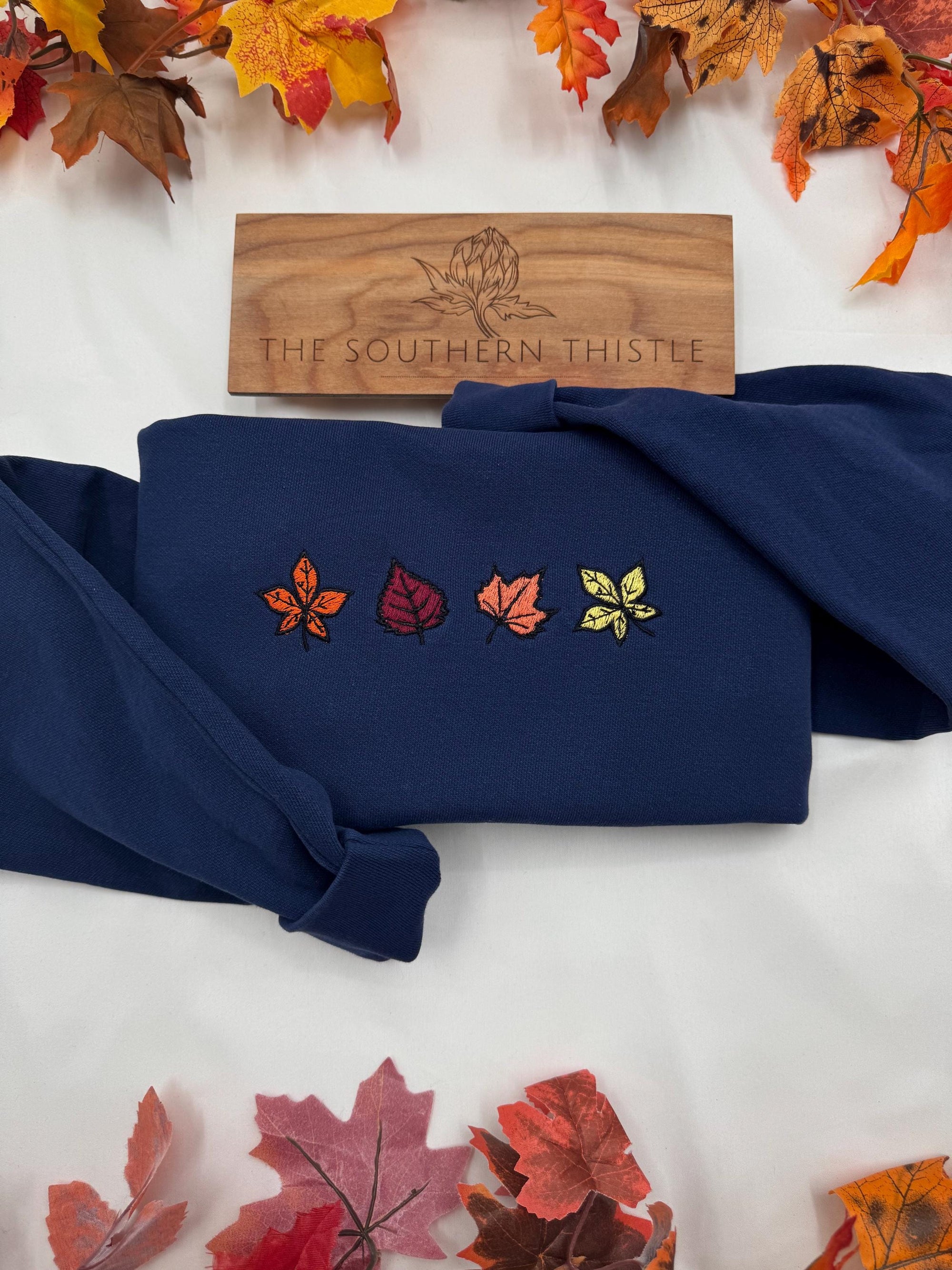 Autumn Leaves Embroidered Sweatshirt – Cozy Fall Crewneck