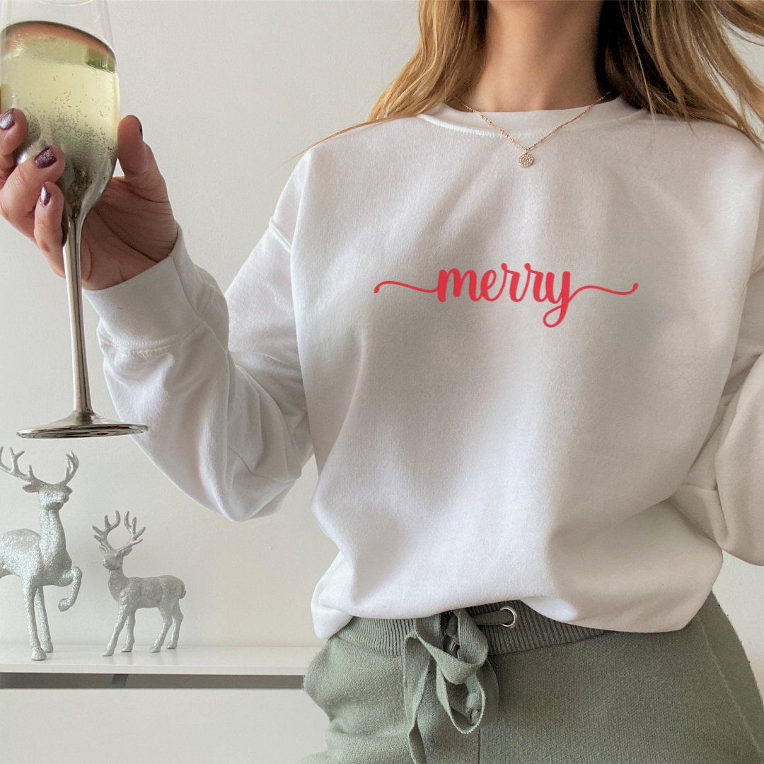Merry Embroidered Sweatshirt – Festive Christmas Holiday Crewneck