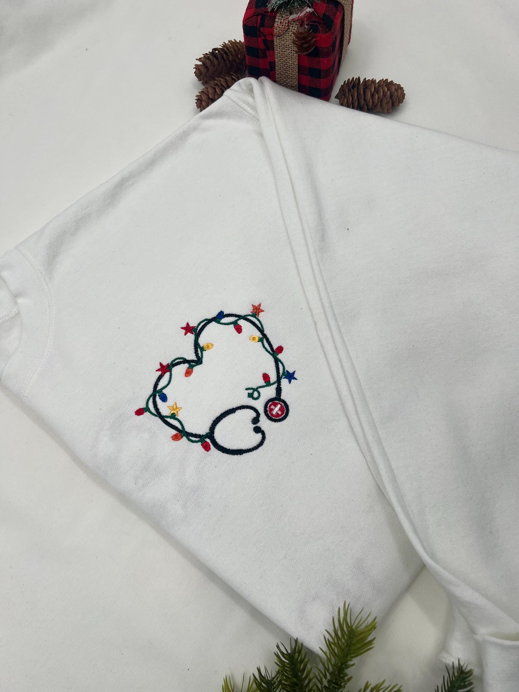 Embroidered Christmas Nurse Sweatshirt with Stethoscope - Perfect Cozy Gift for NICU Nurses