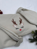 Embroidered Reindeer Sweatshirt - Classic Christmas Crewneck for Holiday Festivities