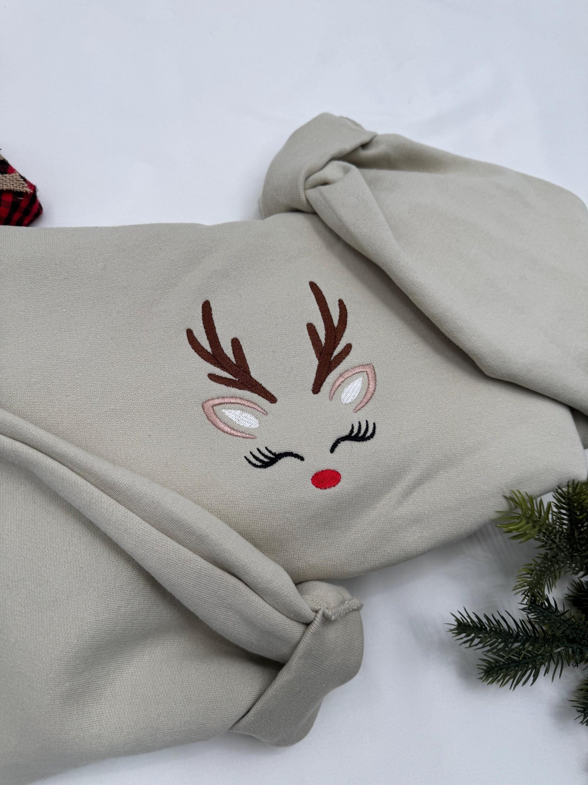 Embroidered Reindeer Sweatshirt - Classic Christmas Crewneck for Holiday Festivities