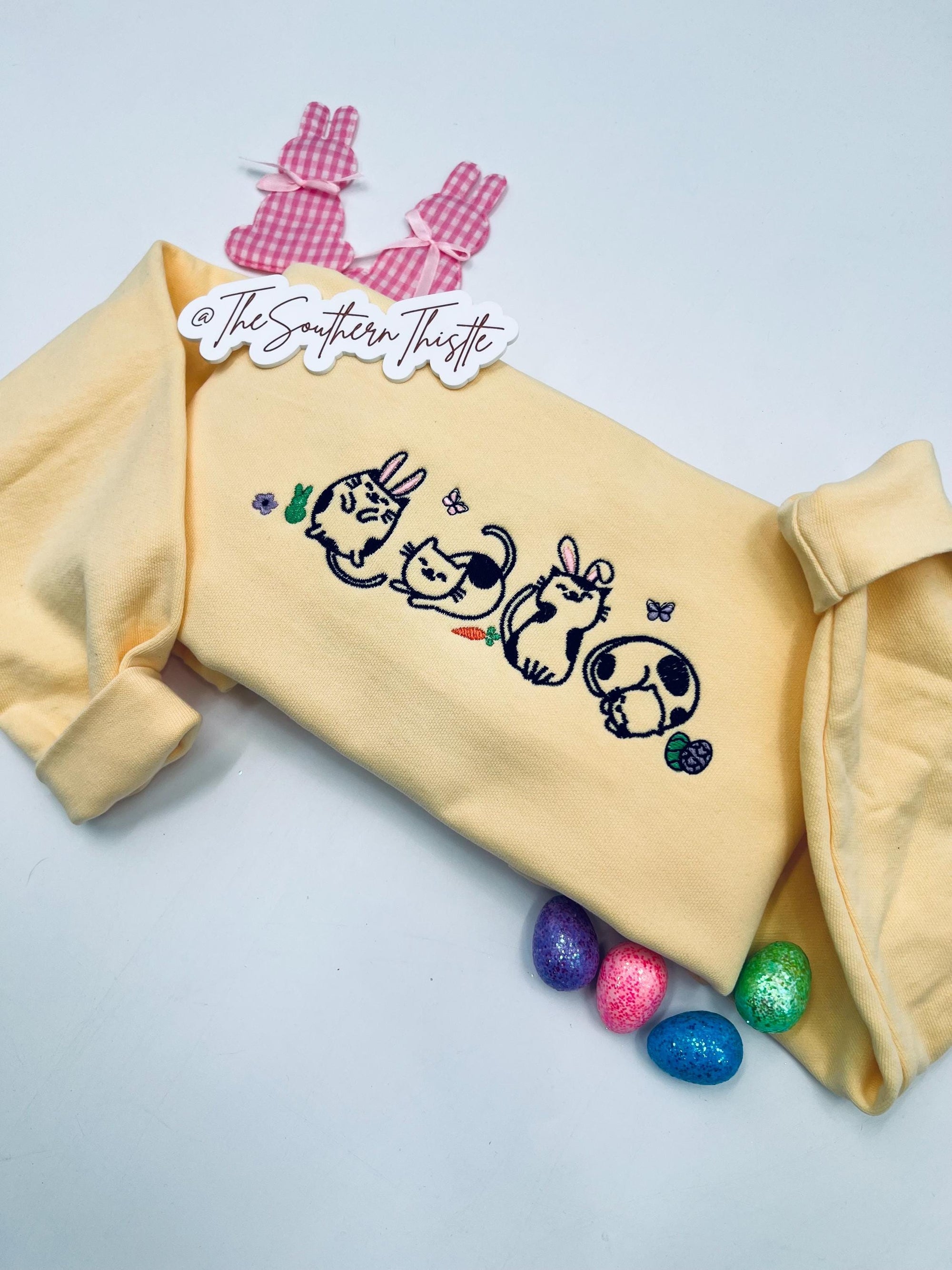 Easter Cat Embroidered Sweatshirt – Cute Spring Crewneck