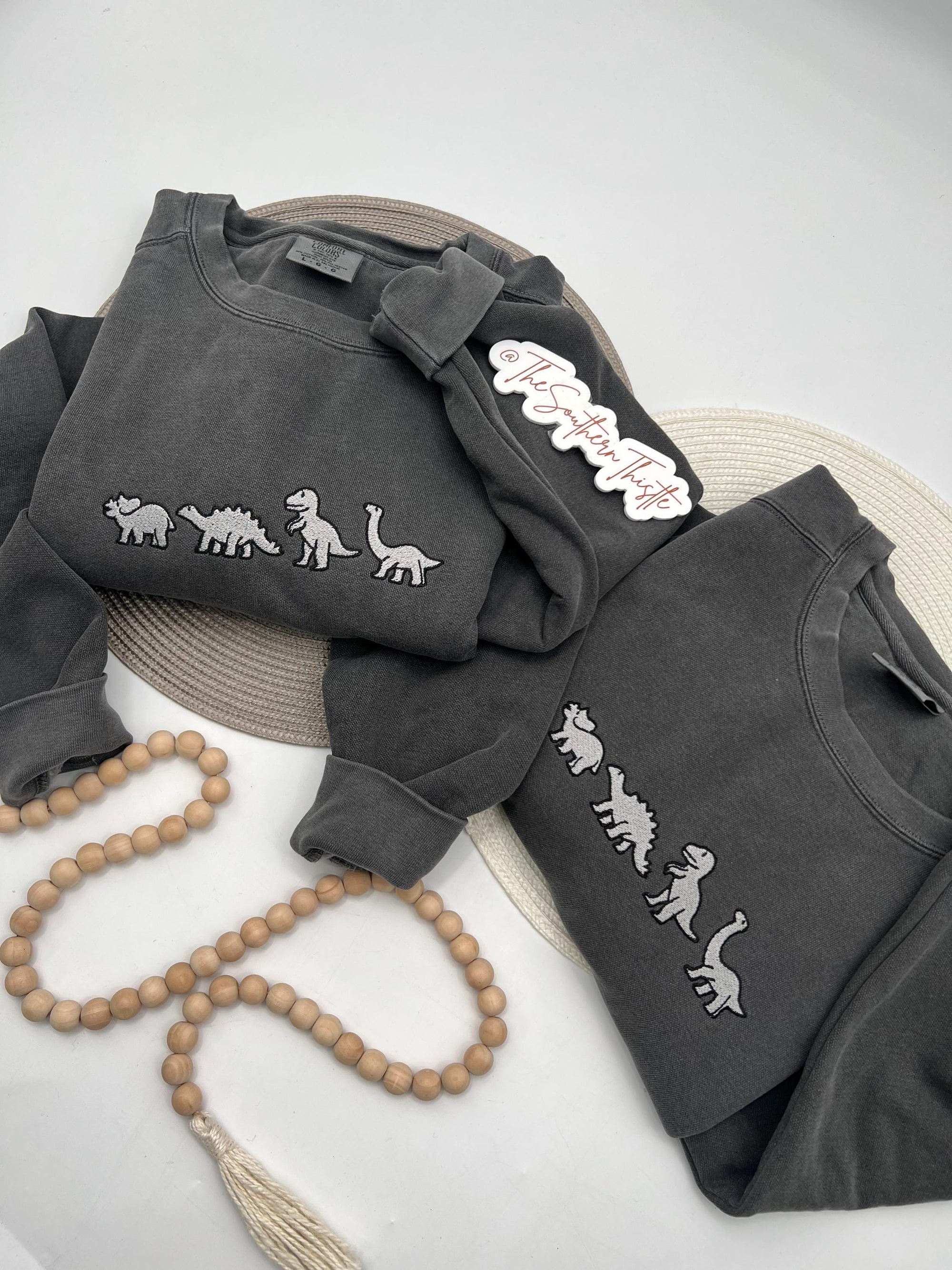 Dinosaur Sweatshirt - Embroidered Crewneck, Soft Cotton Blend, Cute Dino Gift