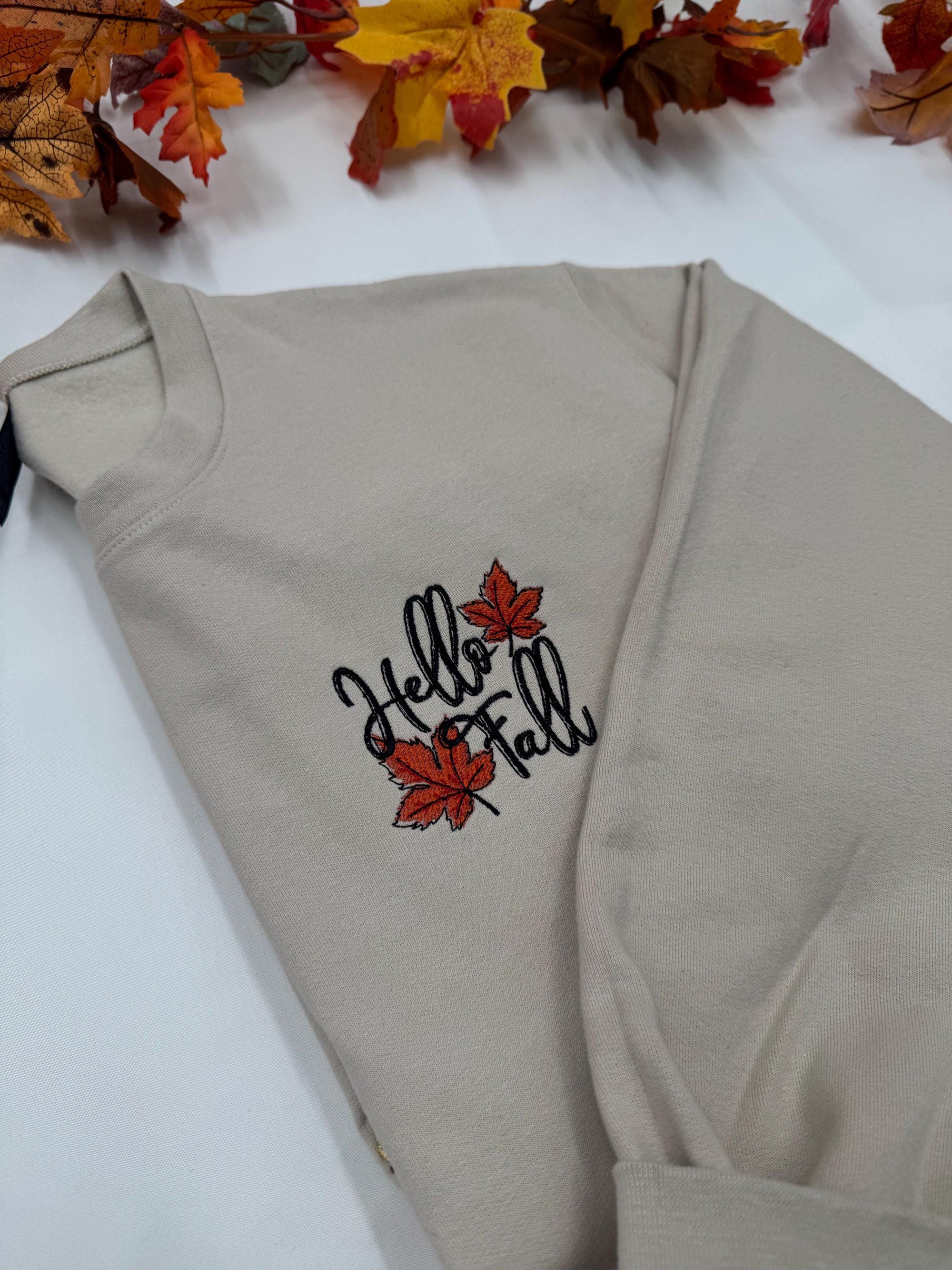 Hello Fall Embroidered Crewneck - Autumn Style Sweatshirt - Homebody Pumpkin Crewneck - Cozy Fall Apparel - Spooky Season Style