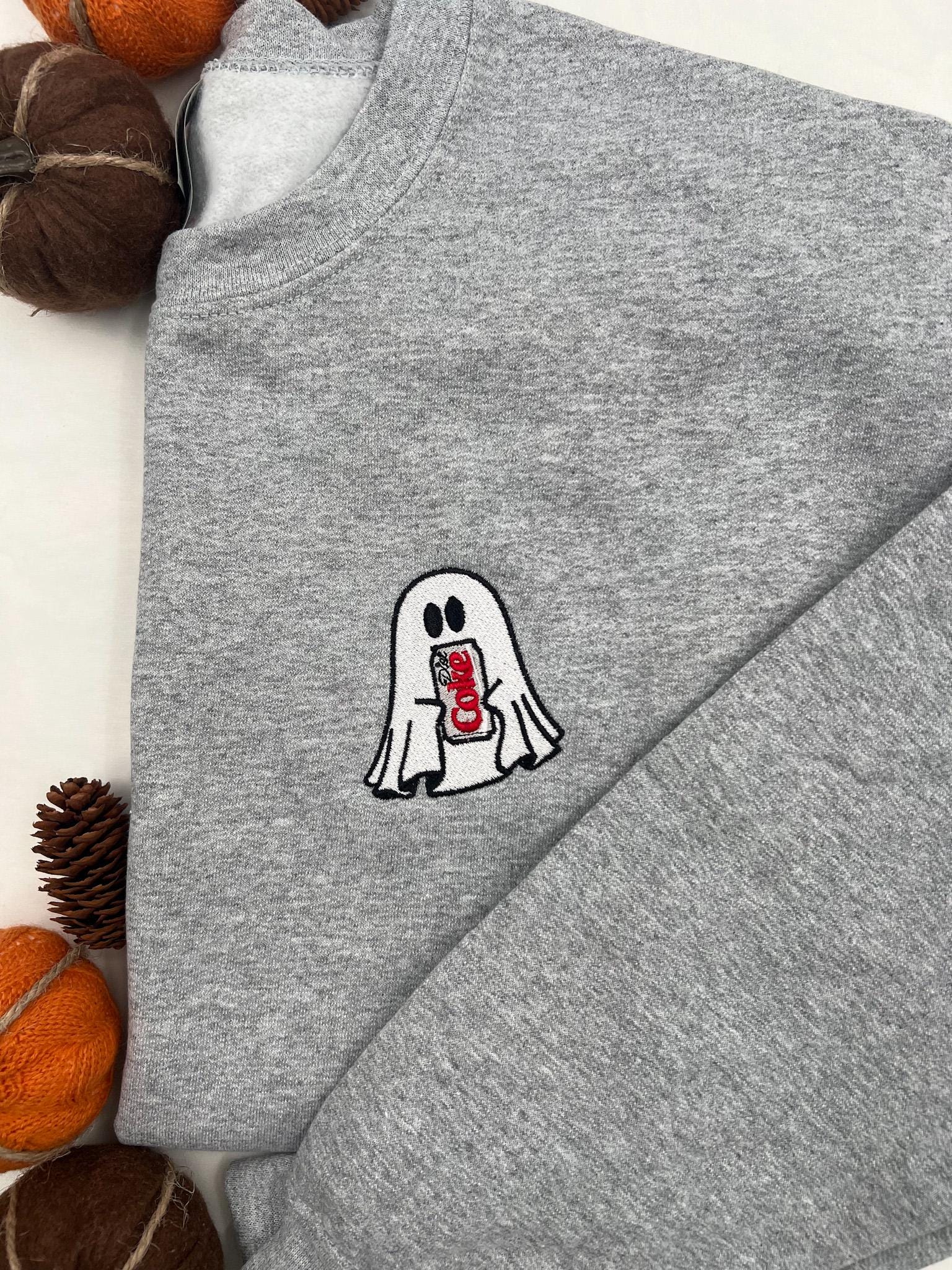 Diet Coke Ghost Embroidered Sweatshirt – Spooky Cute Crewneck