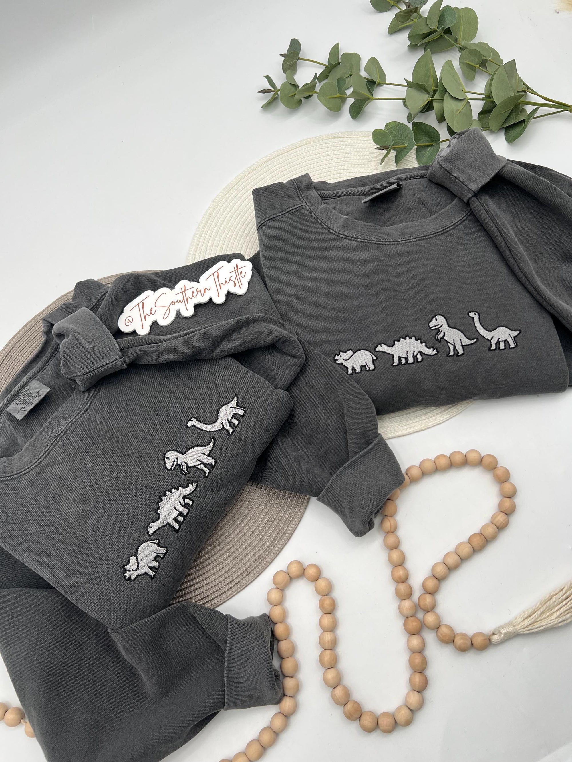 Dinosaur Sweatshirt - Embroidered Crewneck, Soft Cotton Blend, Cute Dino Gift