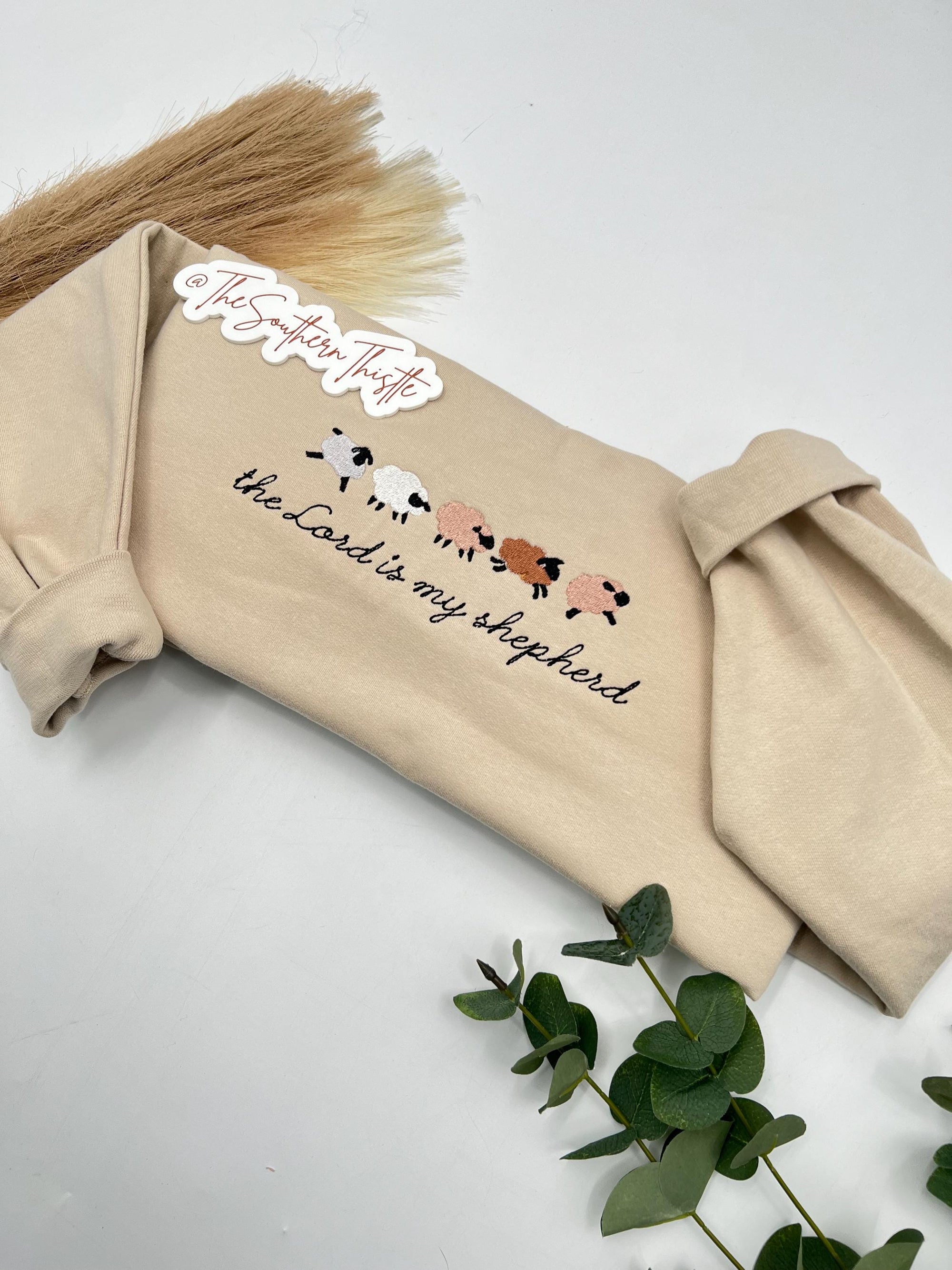 The Lord Is My Shepherd Embroidered Sweatshirt – Faith-Based Farm Animal Design