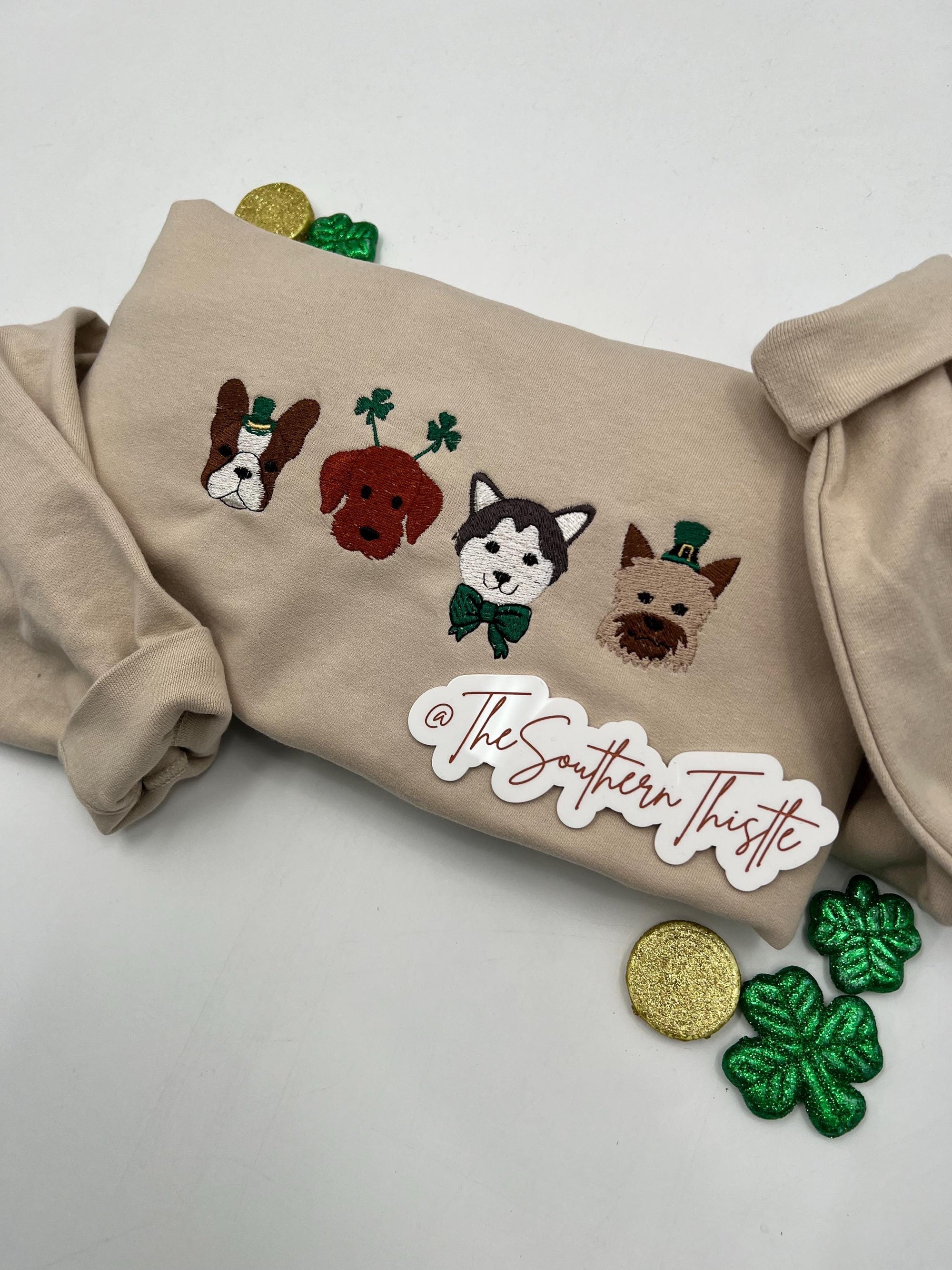 St. Patrick’s Day Lucky Dogs Embroidered Sweatshirt – Festive Irish Puppy Crewneck