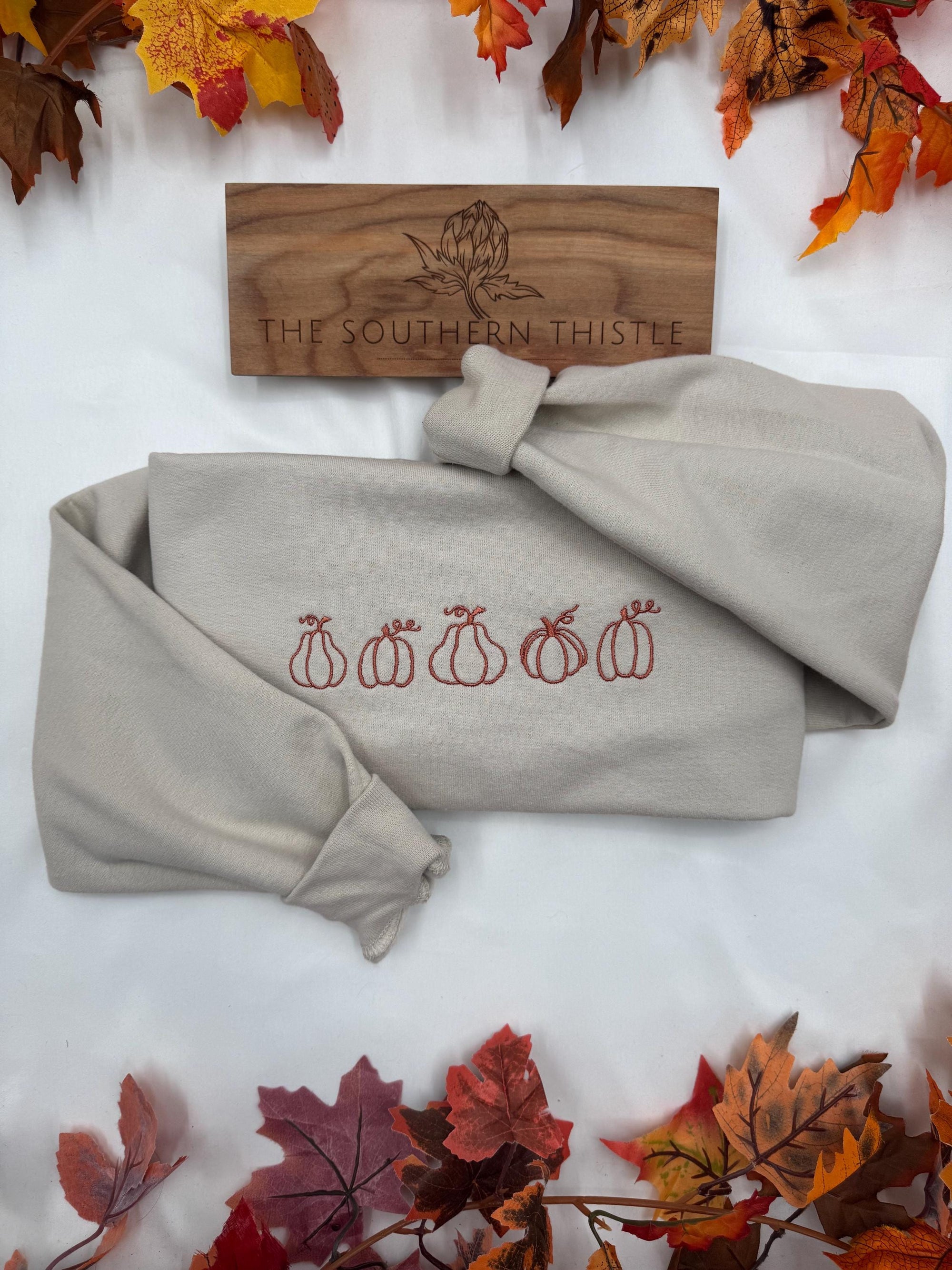 Pumpkin Line Art Embroidered Sweatshirt – Cozy Fall Crewneck