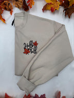 Hello Fall Embroidered Crewneck Sweatshirt - Cozy Autumn Apparel for Homebodies
