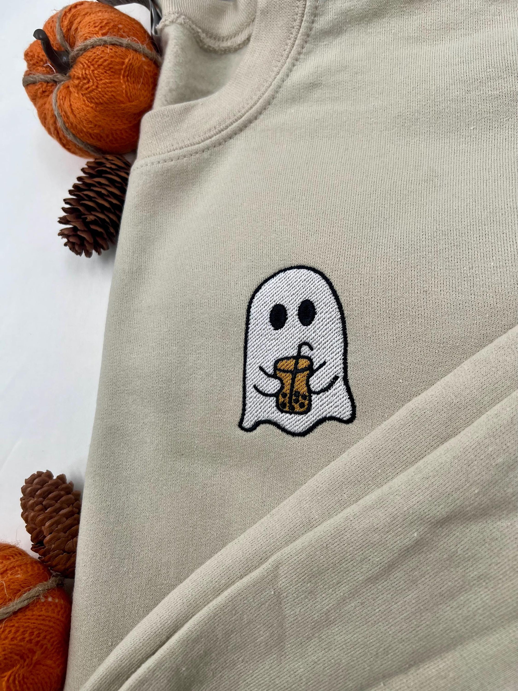 Boba Ghost Embroidered Sweatshirt – Cute Halloween Bubble Tea Pullover