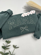 MAMA Embroidered Sweatshirt with Bow – Comfort Colors Crewneck for Moms