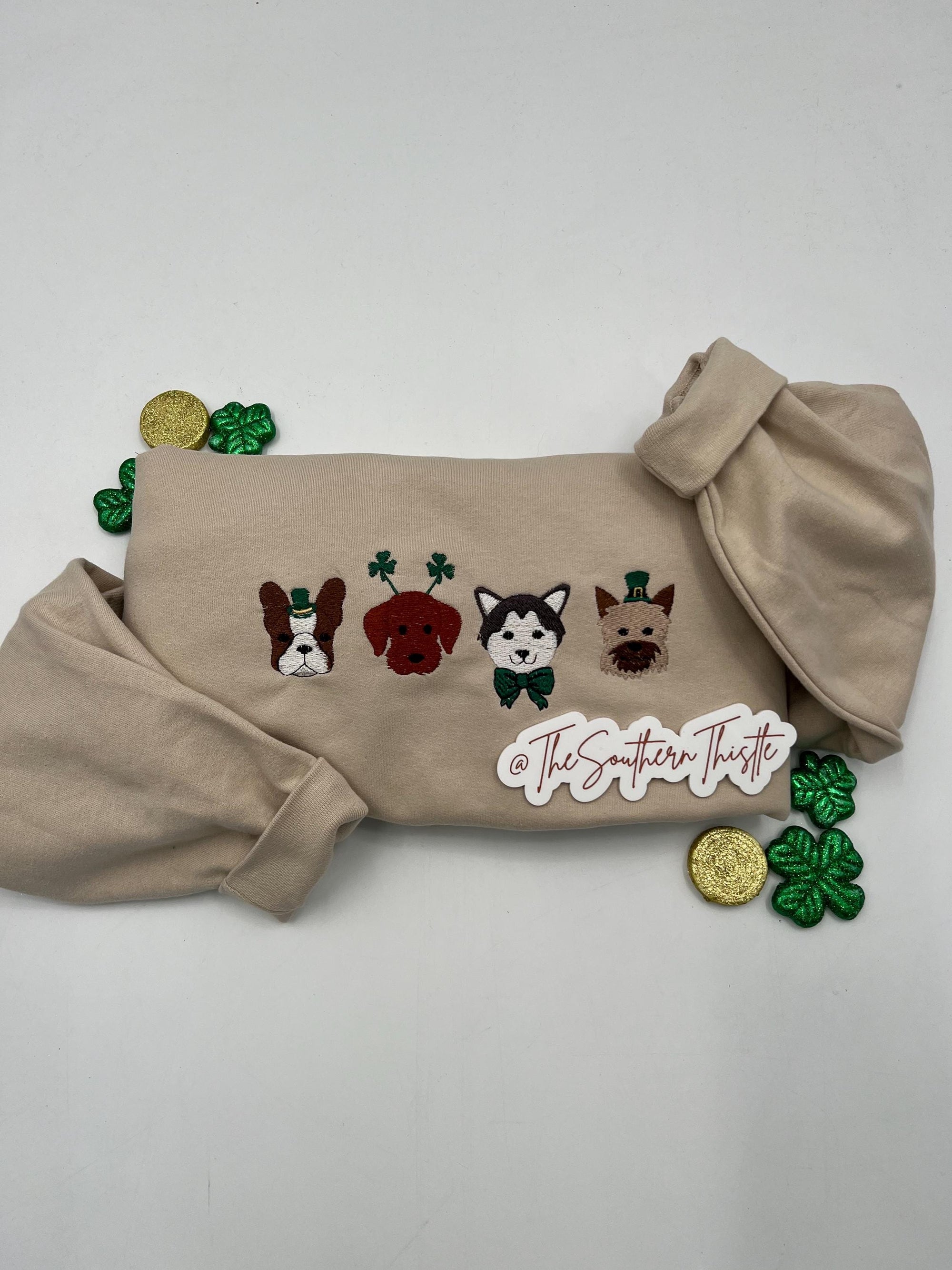 St. Patrick’s Day Lucky Dogs Embroidered Sweatshirt – Festive Irish Puppy Crewneck