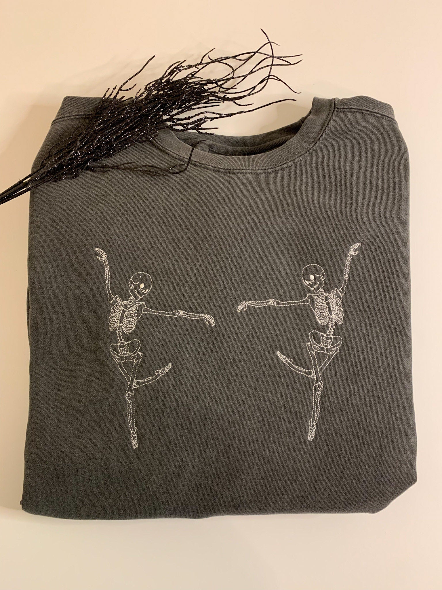 Embroidered Comfort Colors® Sweatshirt Dancing Skeletons ,  Happy Halloween Sweatshirt ,  Oversized Halloween Crewneck, Skeleton Crew