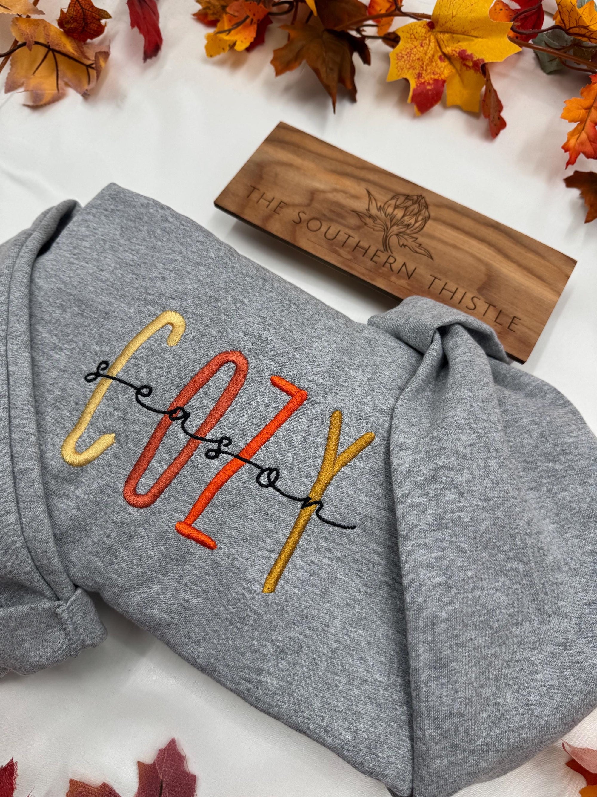 Cozy Season Embroidered Sweatshirt – Fall & Winter Aesthetic Crewneck
